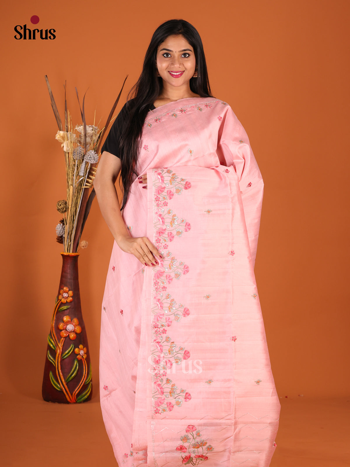Pink - Semi Rawsilk Saree - Shop on Shrus.com