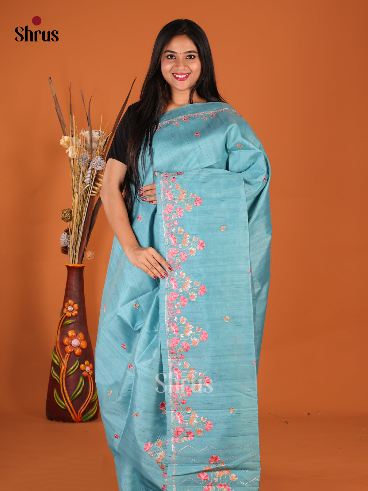 blue- Semi Rawsilk Saree