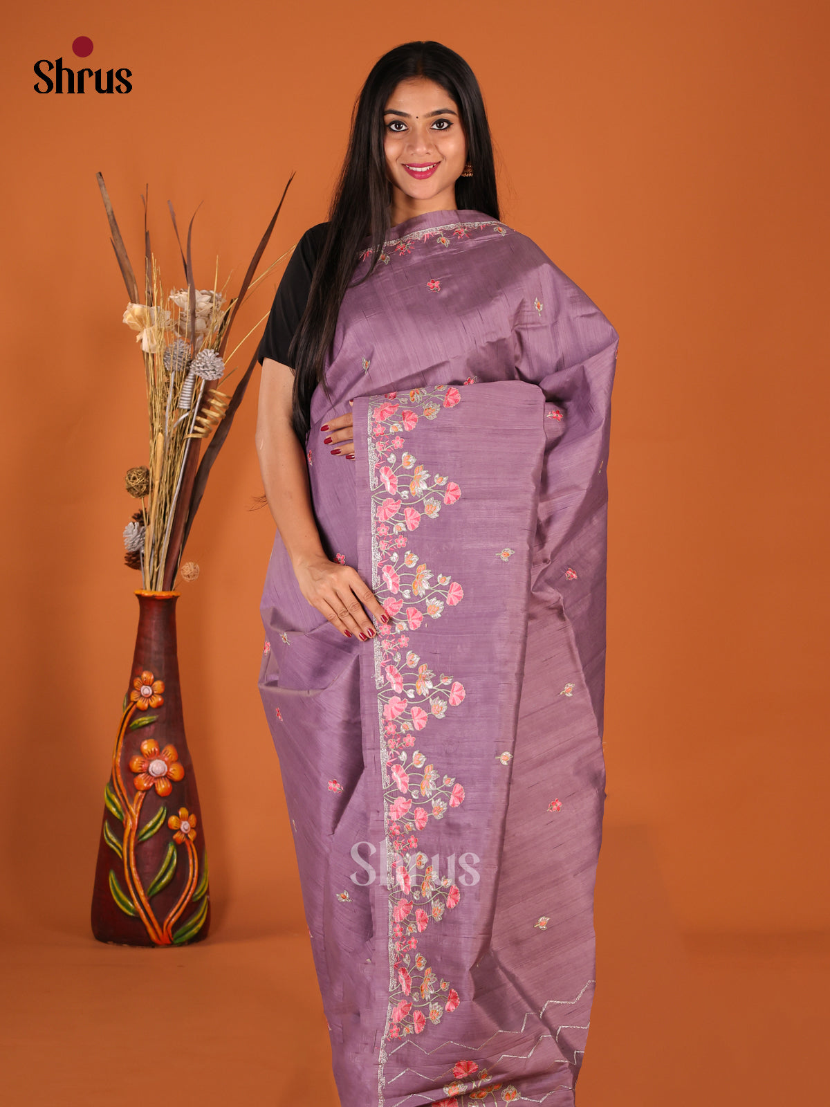 Lavender - Semi Rawsilk Saree - Shop on Shrus.com
