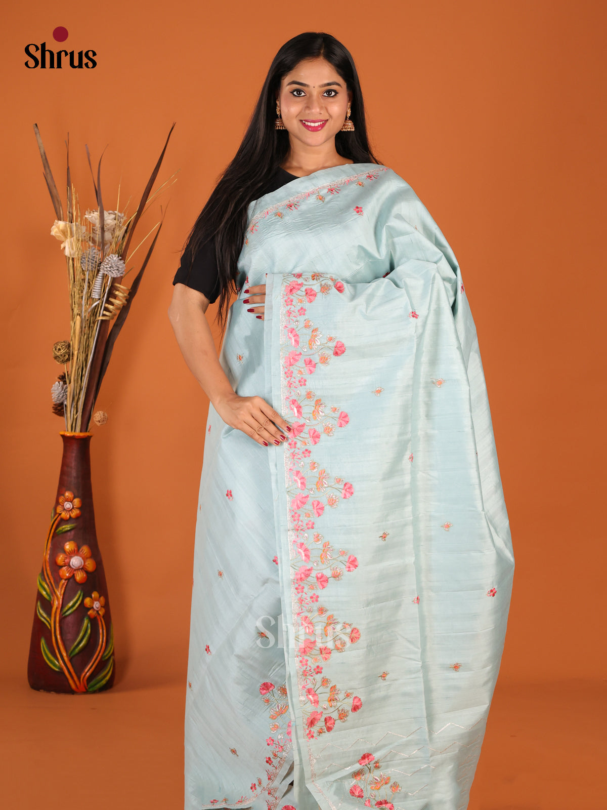 DHS23721 - Semi Rawsilk Saree - Shop on Shrus.com