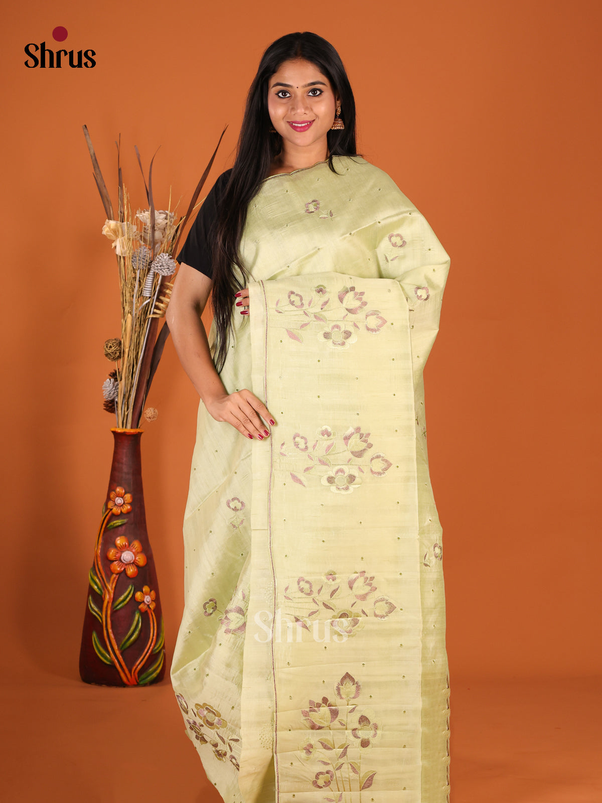 Pista Green - Semi Rawsilk Saree - Shop on Shrus.com