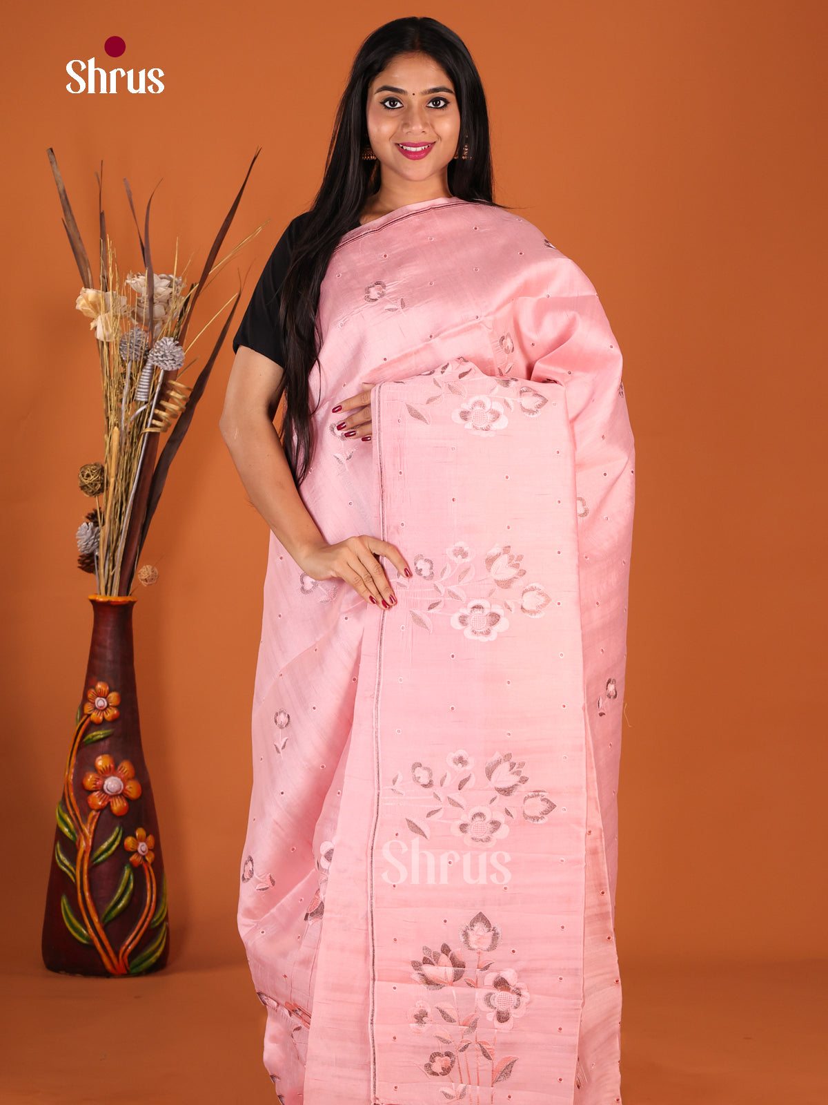 Dusty Pink  - Semi Rawsilk Saree - Shop on Shrus.com