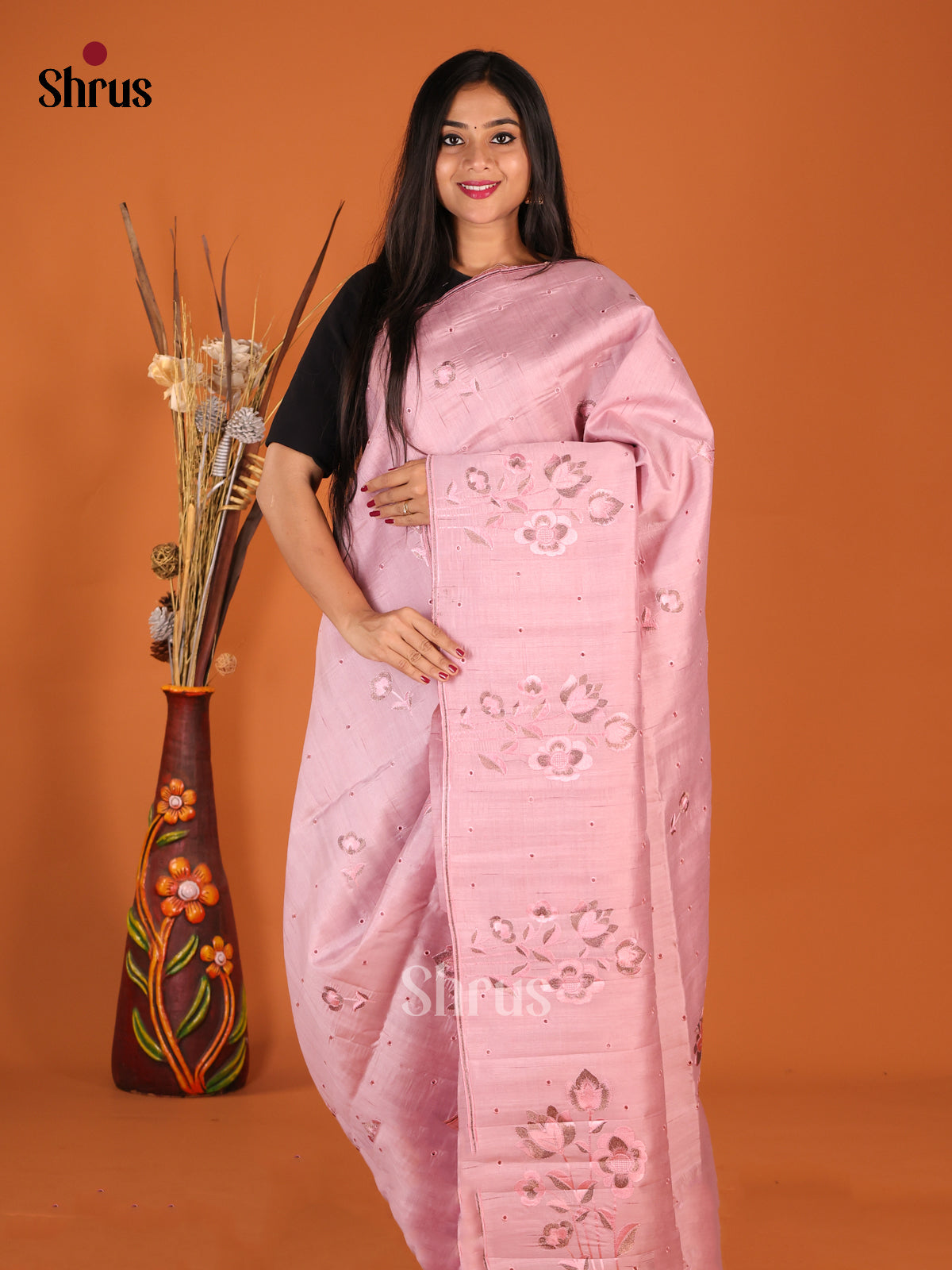 Pink - Semi Rawsilk Saree - Shop on Shrus.com