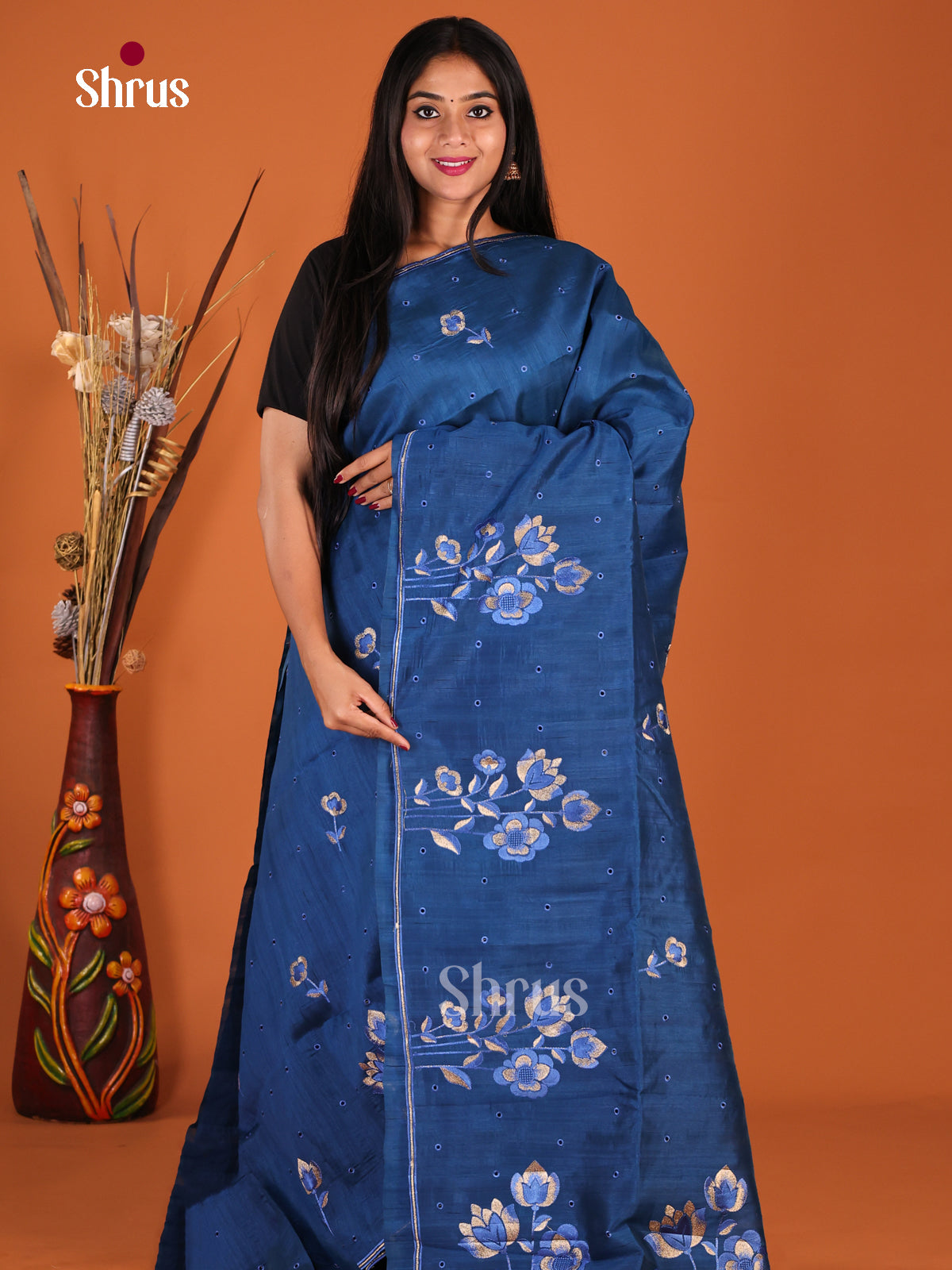 Blue- Semi Rawsilk Saree