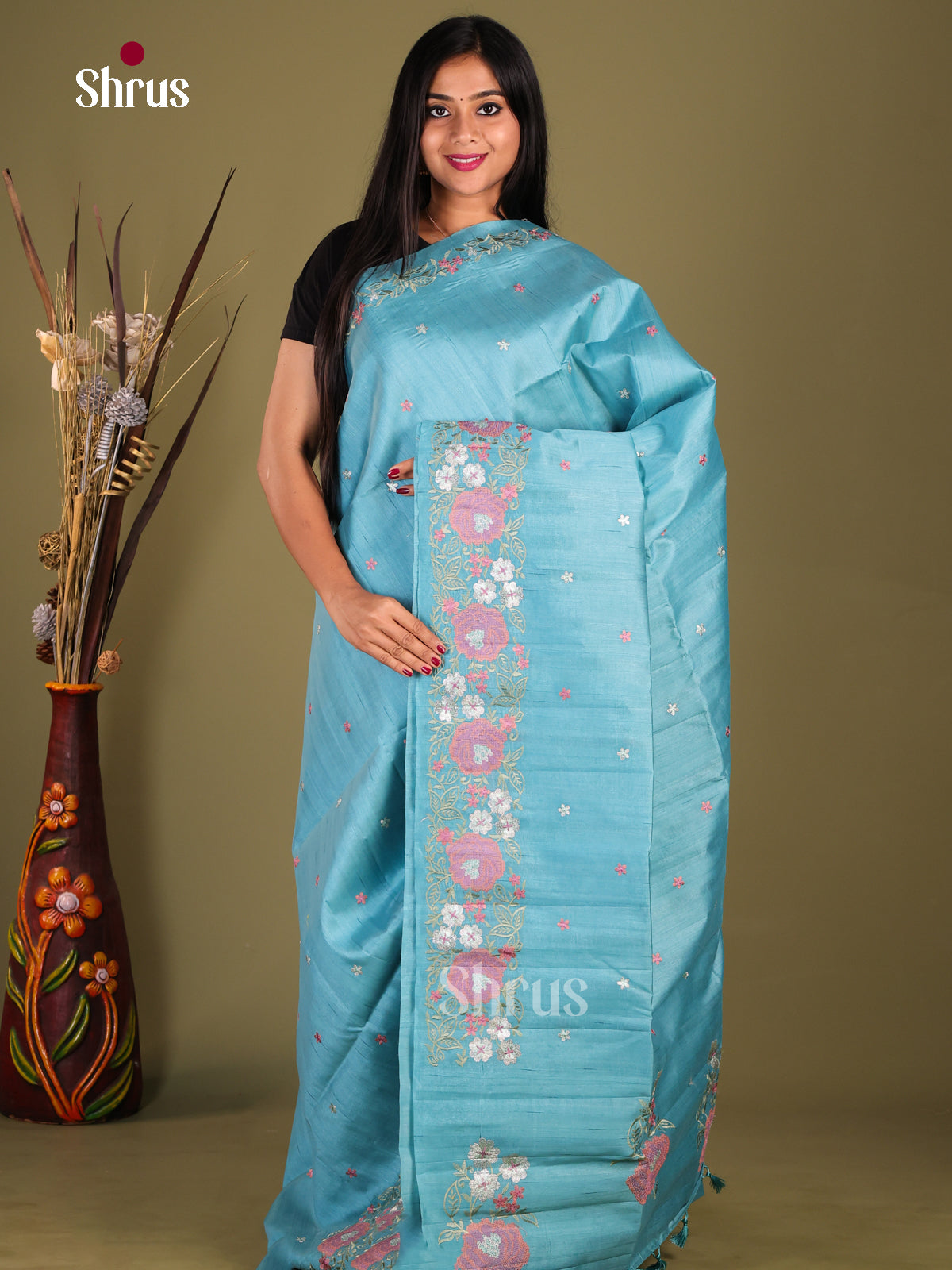 Blue - Semi Rawsilk Saree