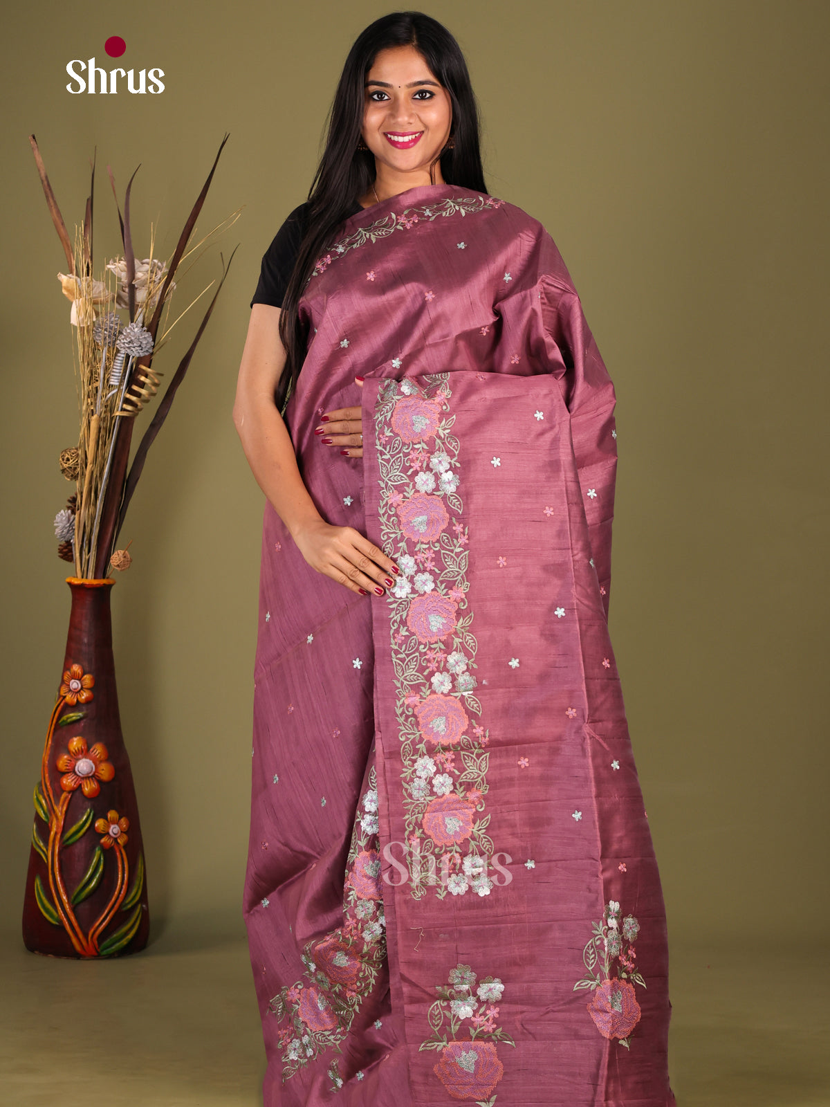 Brown - Semi Rawsilk Saree