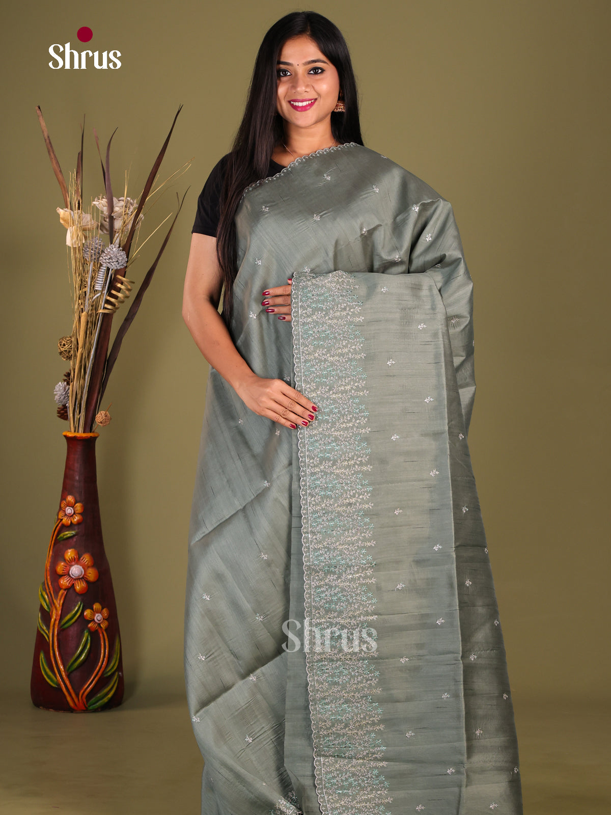Grey - Semi Rawsilk Saree