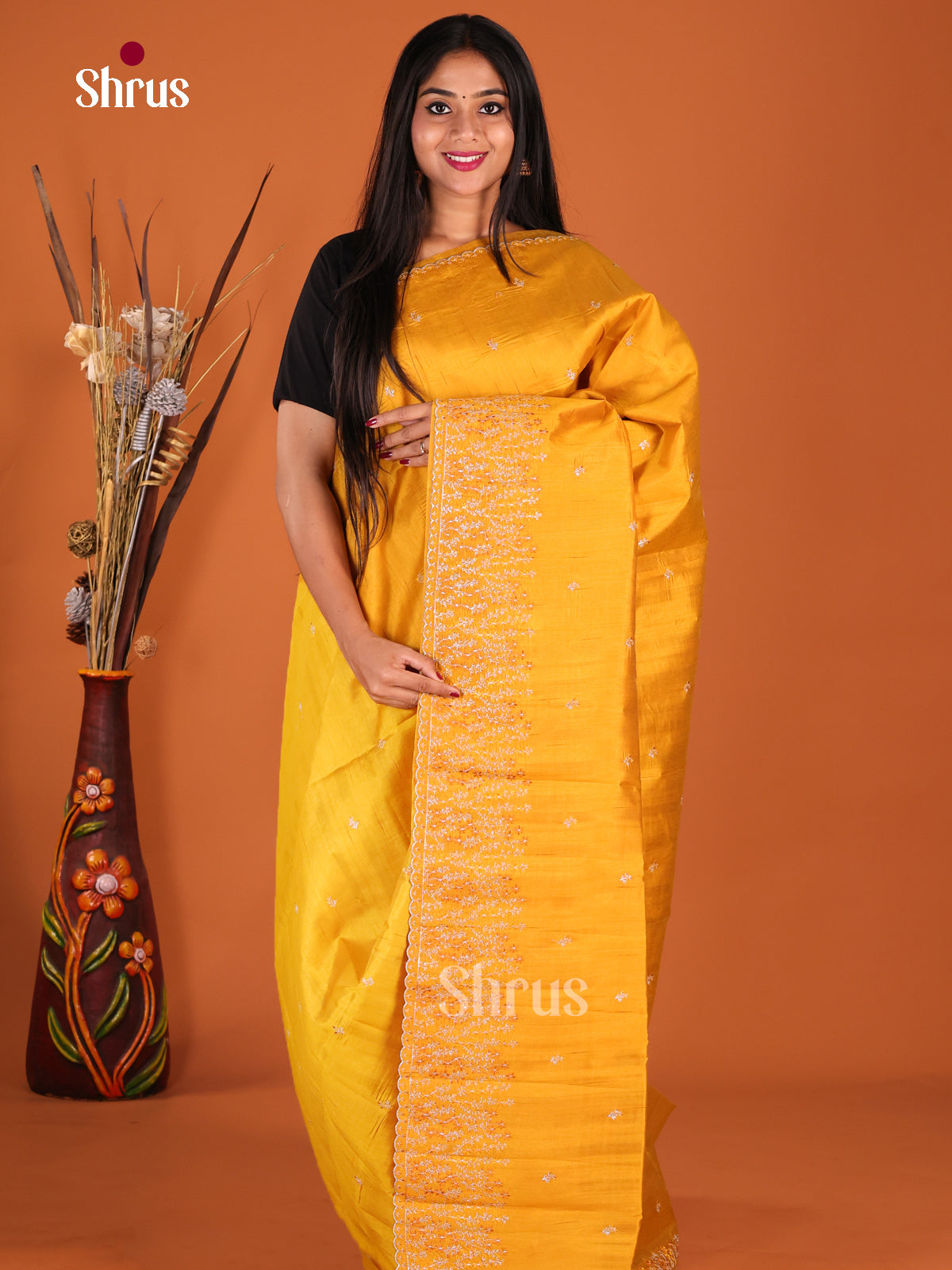 Mustard - Semi Rawsilk Saree - Shop on Shrus.com