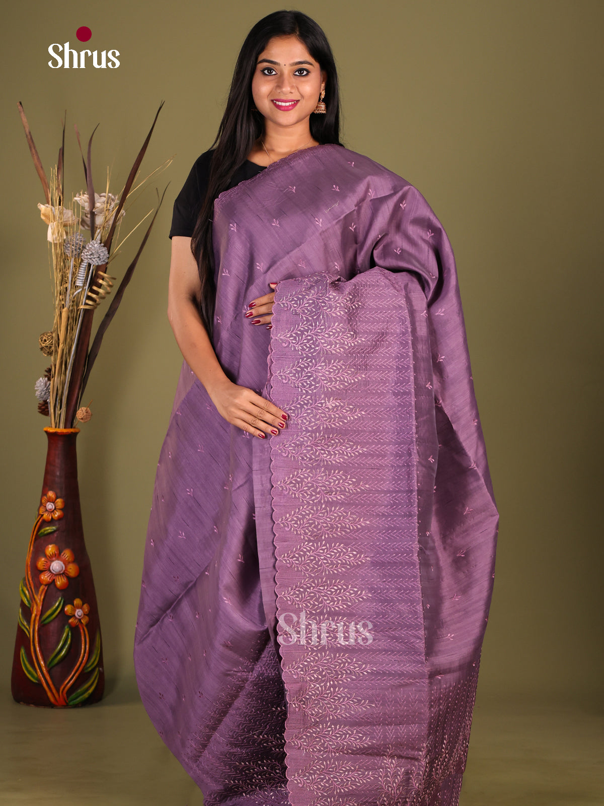 Dark Lavender - Semi Rawsilk Saree - Shop on Shrus.com