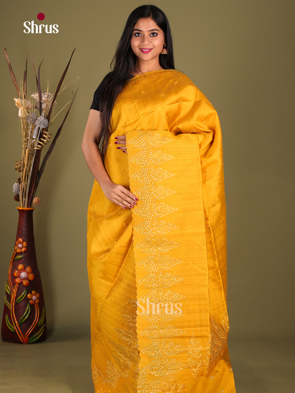 Mustard - Semi Rawsilk Saree - Shop on Shrus.com