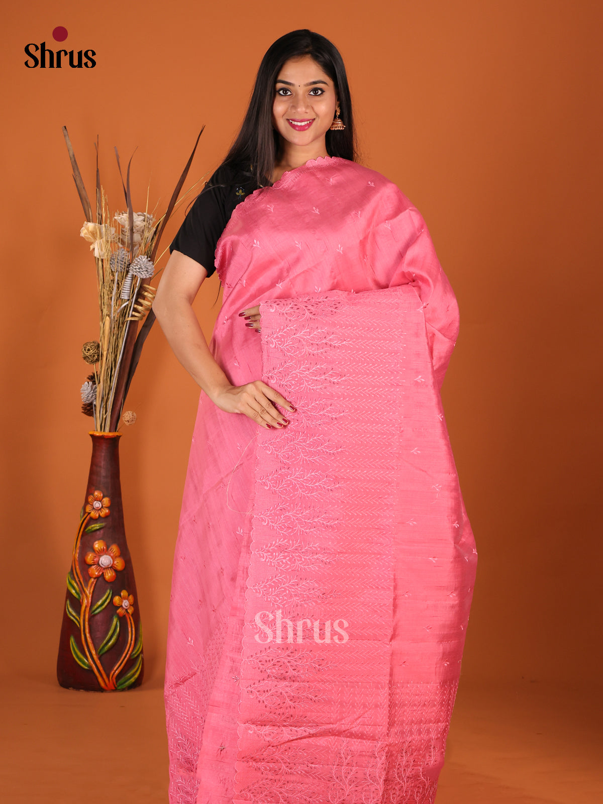 Pink - Semi Rawsilk Saree - Shop on Shrus.com