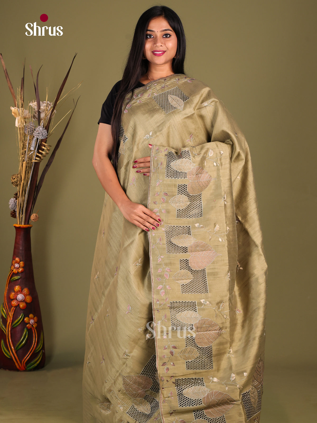 Chutney Green - Semi Rawsilk Saree