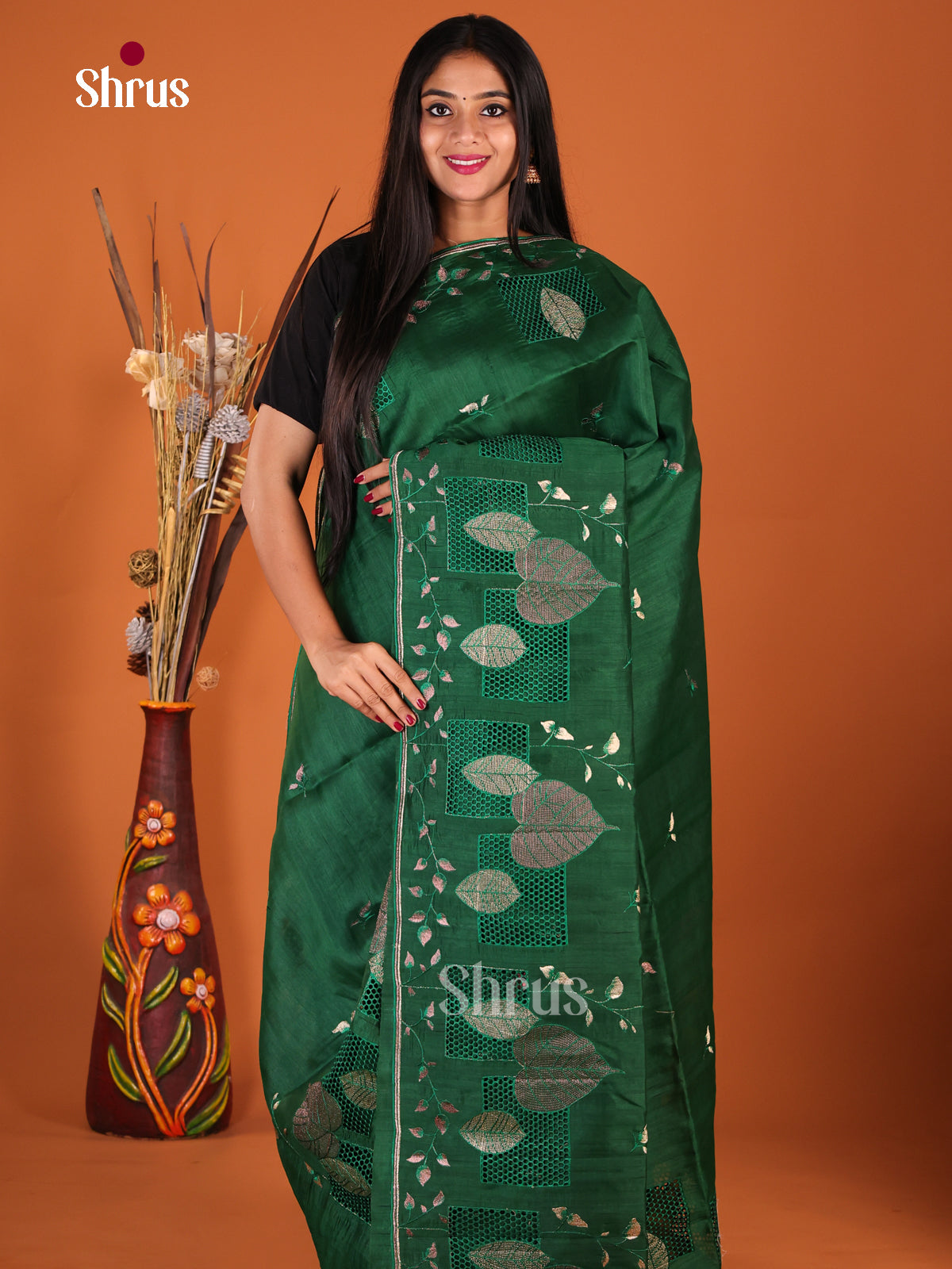 Green - Semi Rawsilk Saree - Shop on Shrus.com
