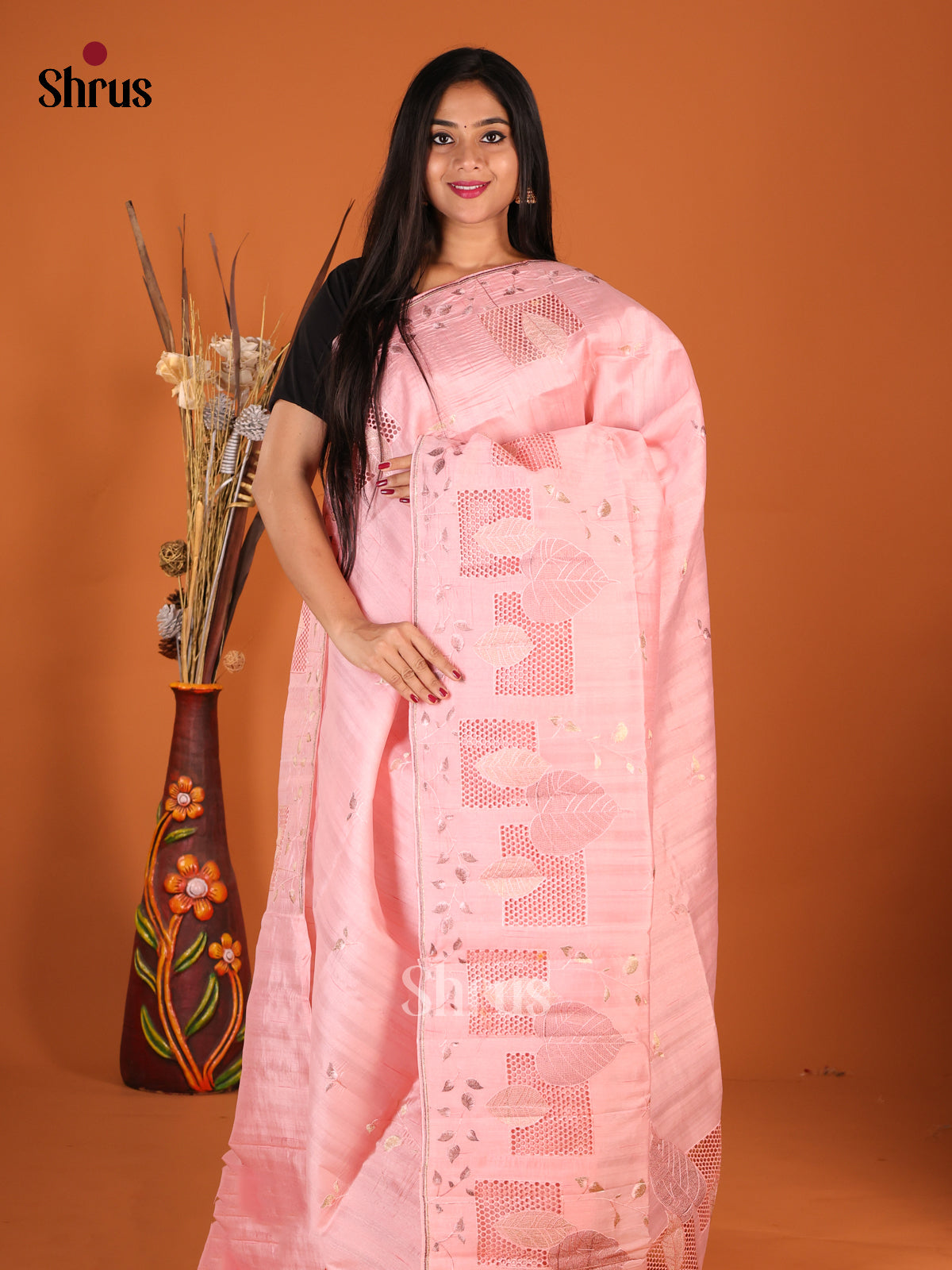 Pink - Semi Rawsilk Saree - Shop on Shrus.com