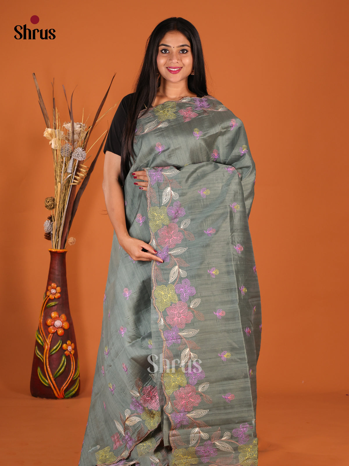 DHS23800 - Semi Rawsilk Saree - Shop on Shrus.com