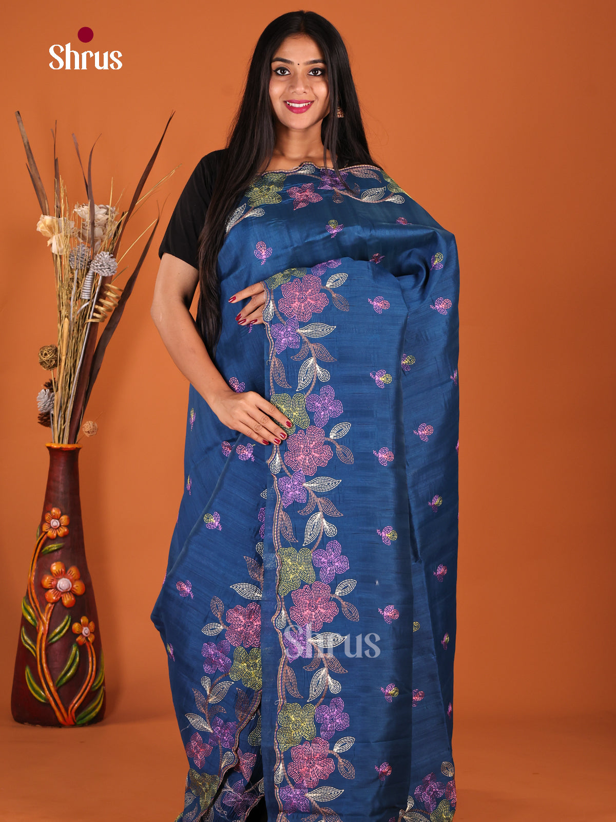 Blue - Semi Rawsilk Saree