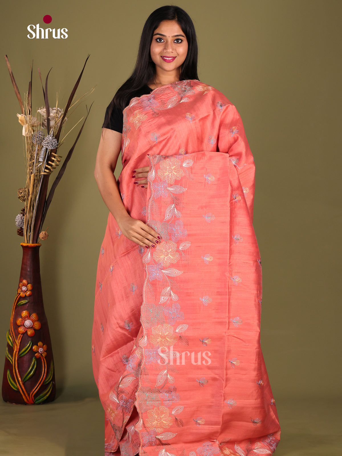 Peach - Semi Rawsilk Saree - Shop on Shrus.com
