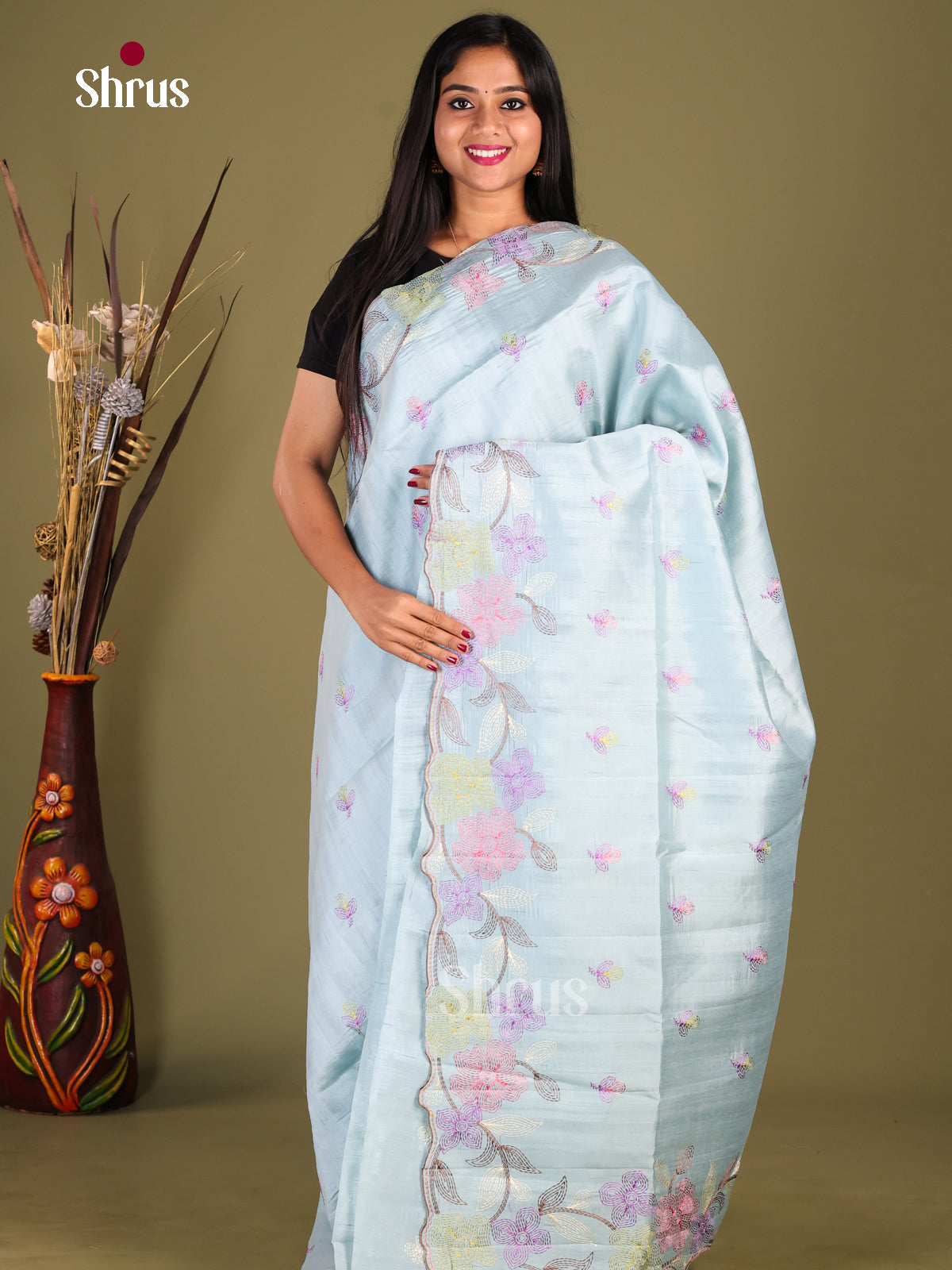 Pastel Blue - Semi Rawsilk Saree
