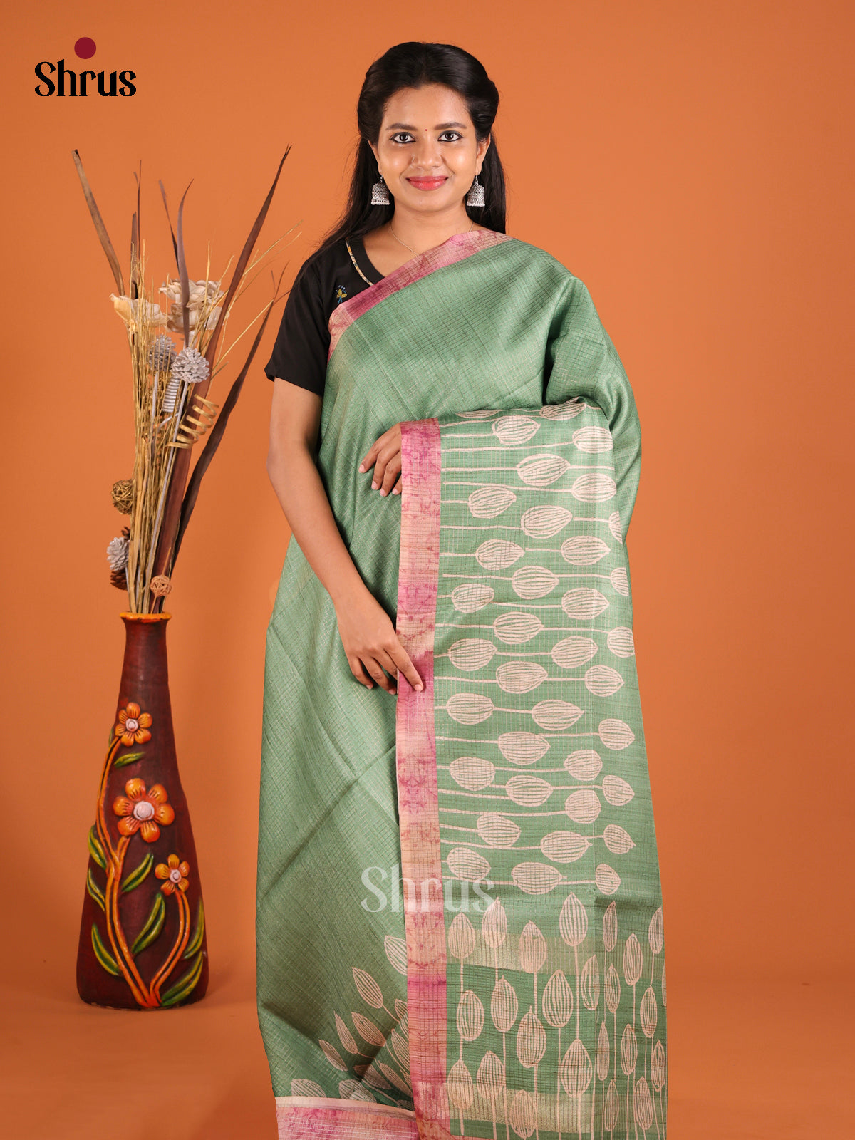 Green & Purple - Semi Tussar Saree - Shop on Shrus.com