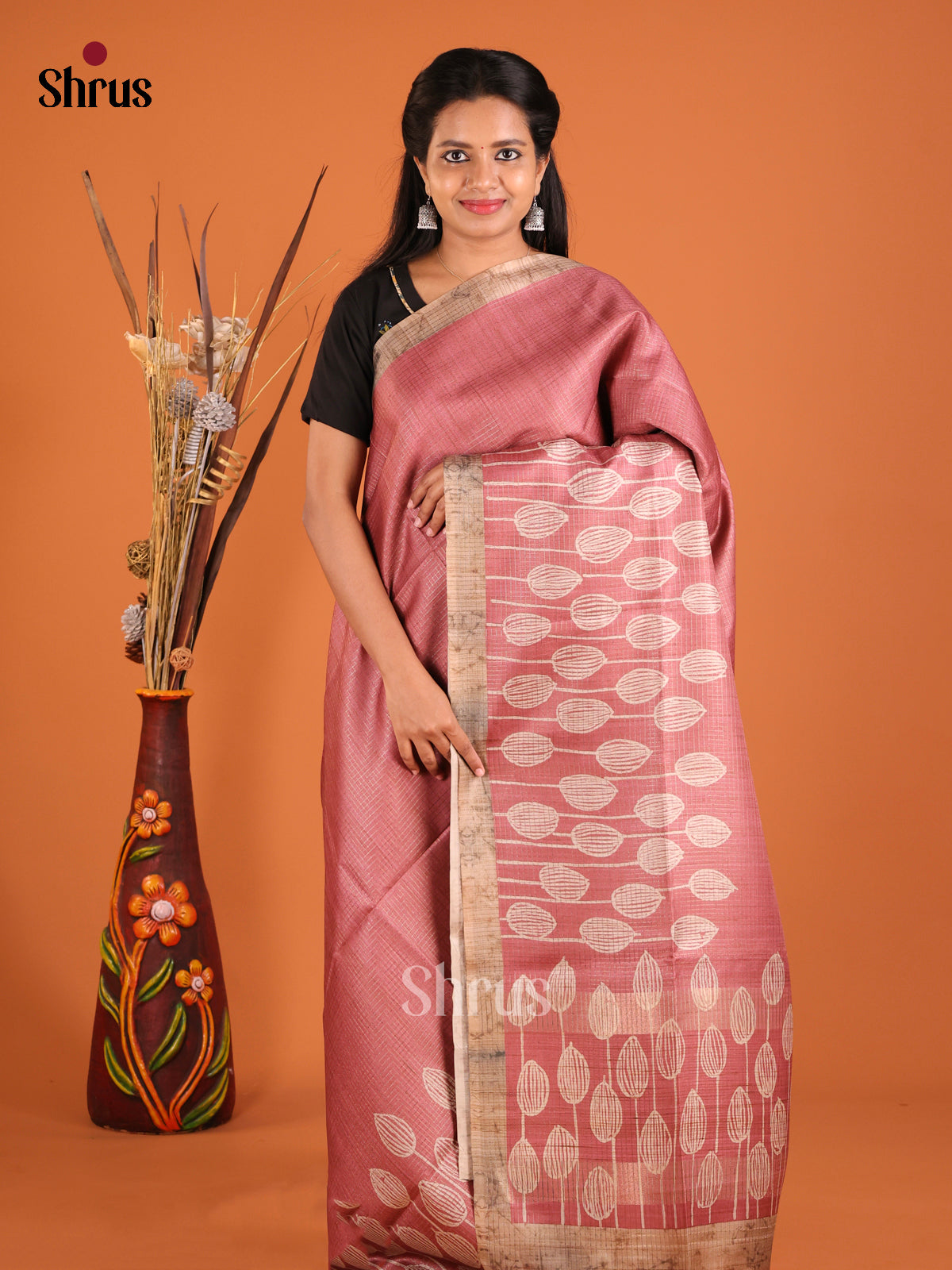 Onion peel & Light Brown - Semi Tussar Saree