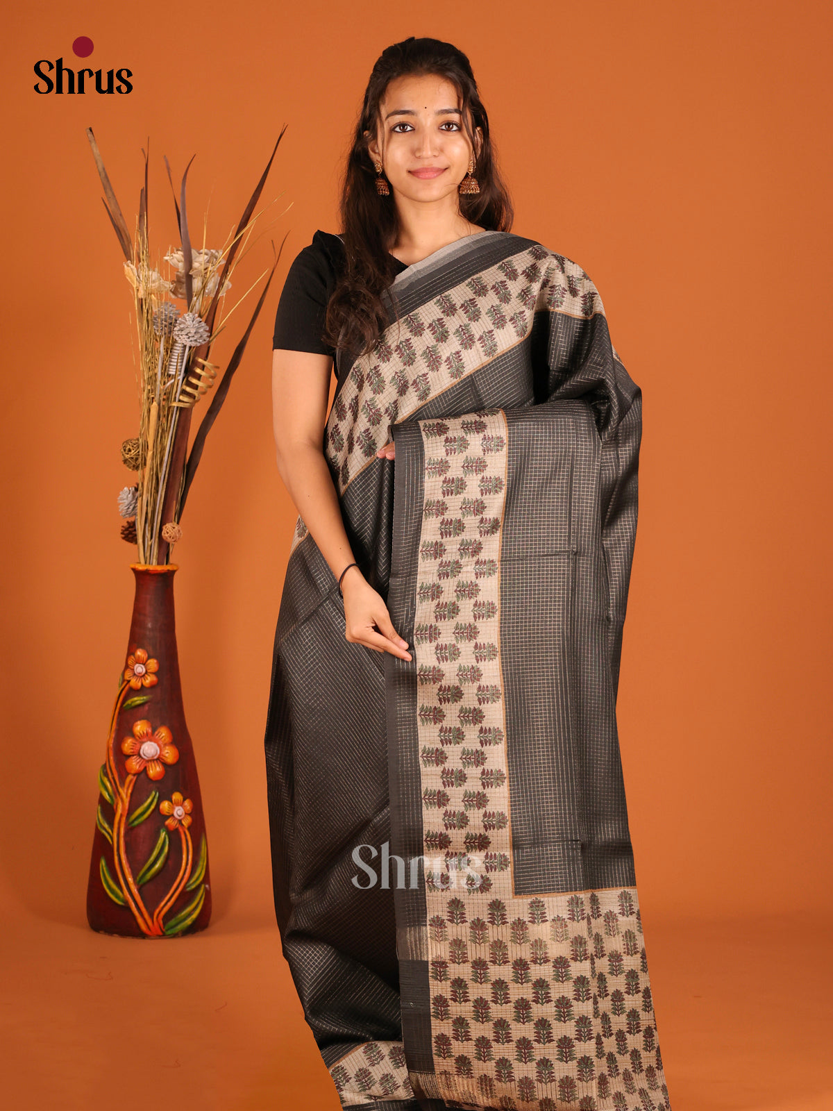 Black - Semi Tussar Saree