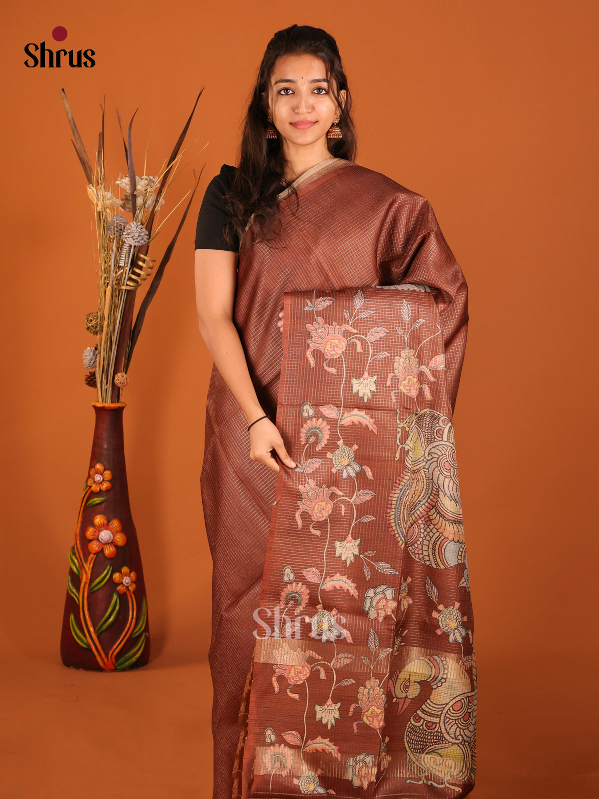 Brown - Semi Tussar Saree