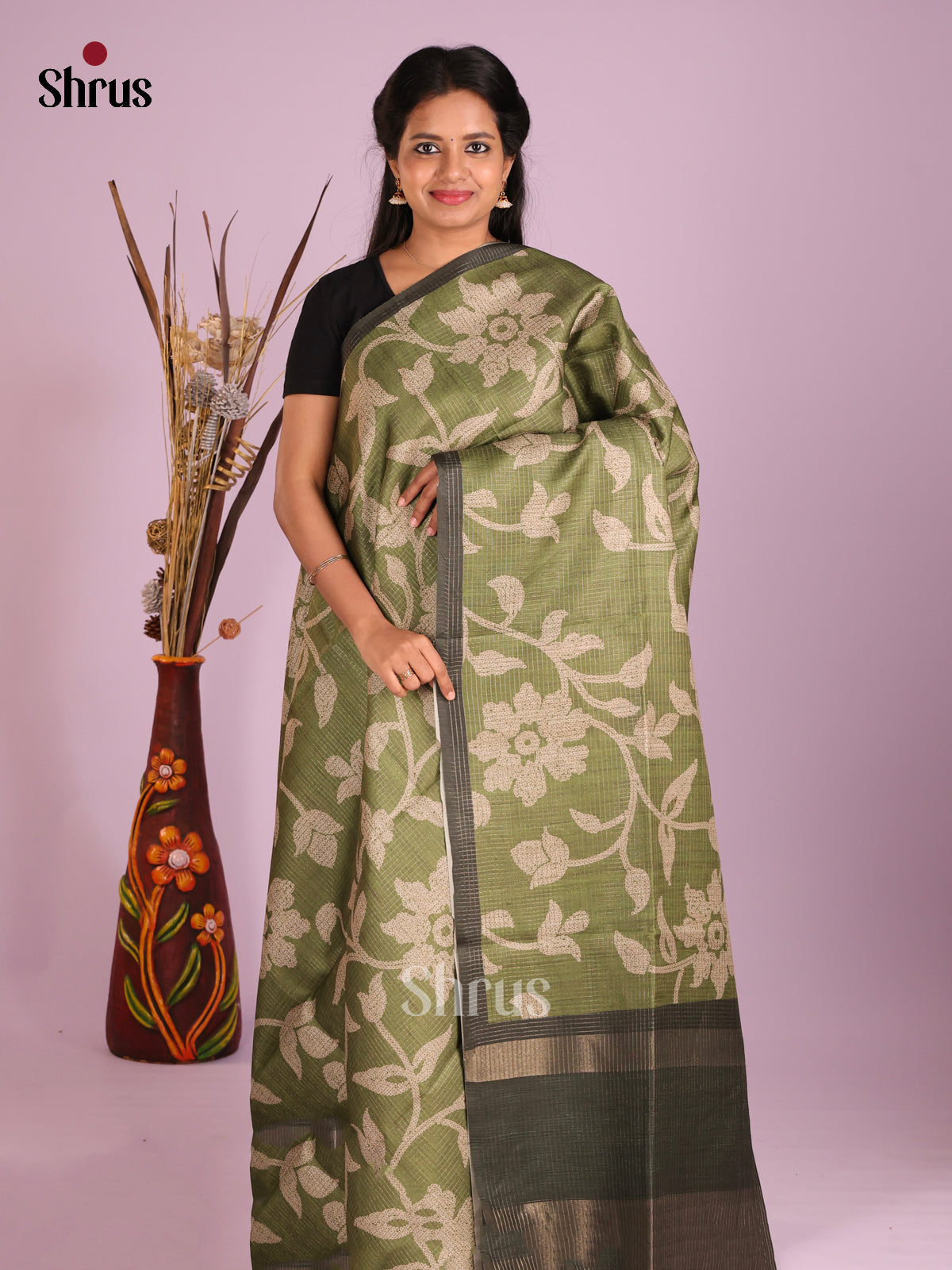 Green - Semi Tussar Saree - Shop on Shrus.com