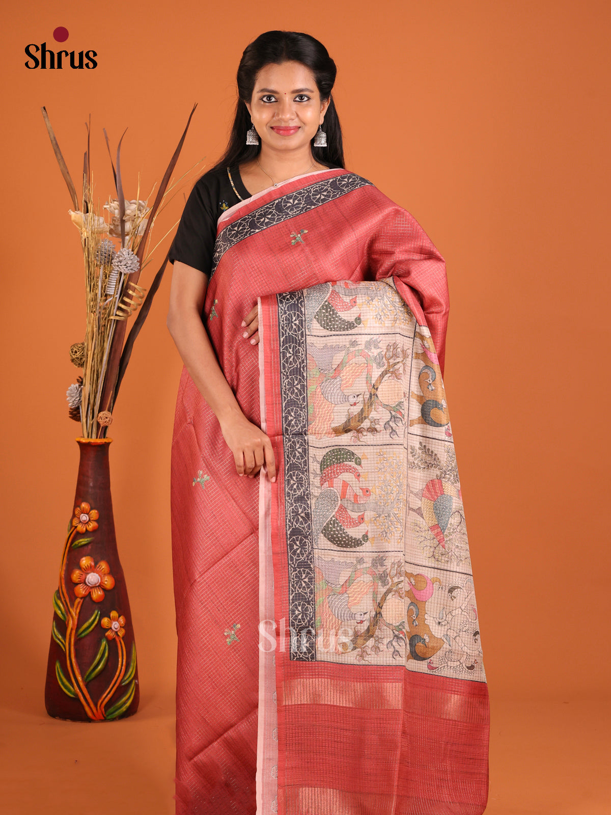 Red & Cream - Semi Tussar Saree