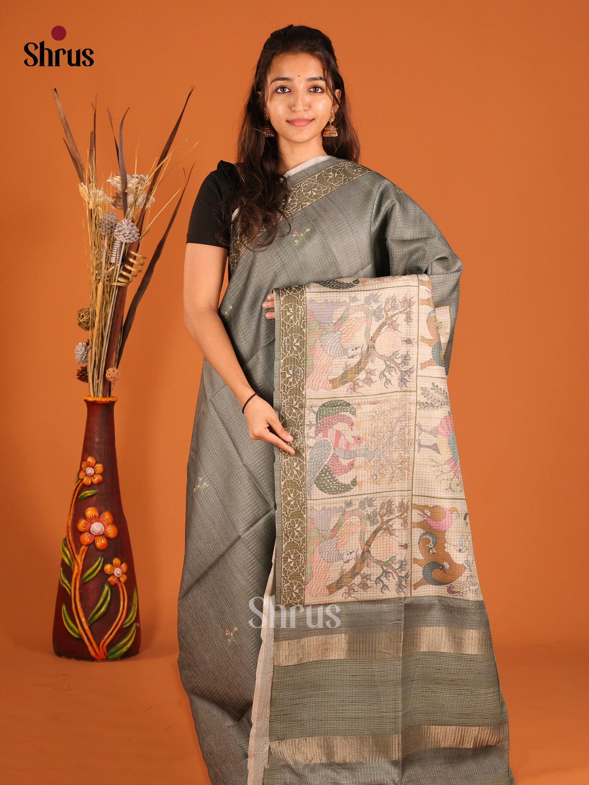 Grey - Semi Tussar Saree