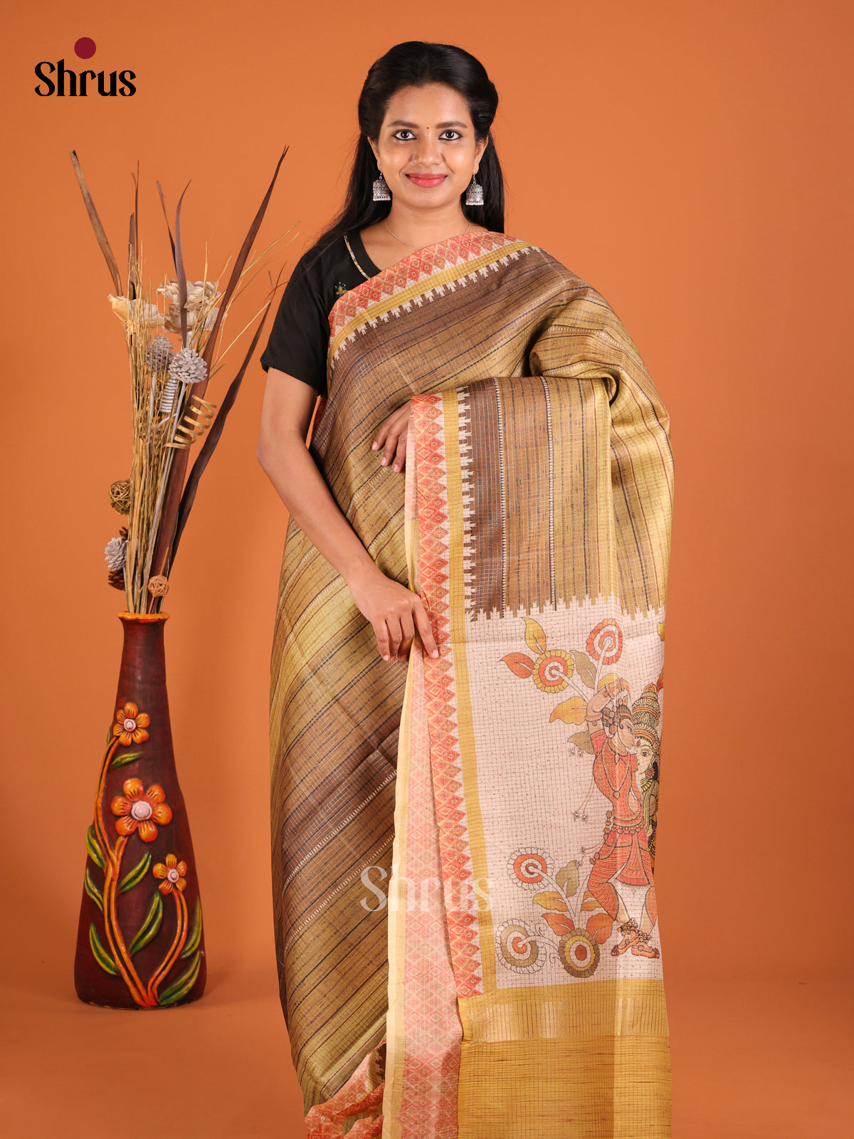 Beige & Brown - Semi Tussar Saree
