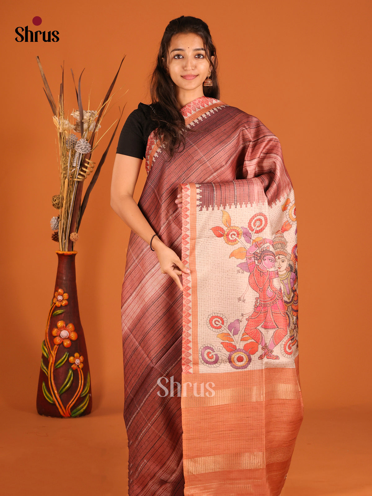 Onion Peel  - Semi Tussar Saree - Shop on Shrus.com