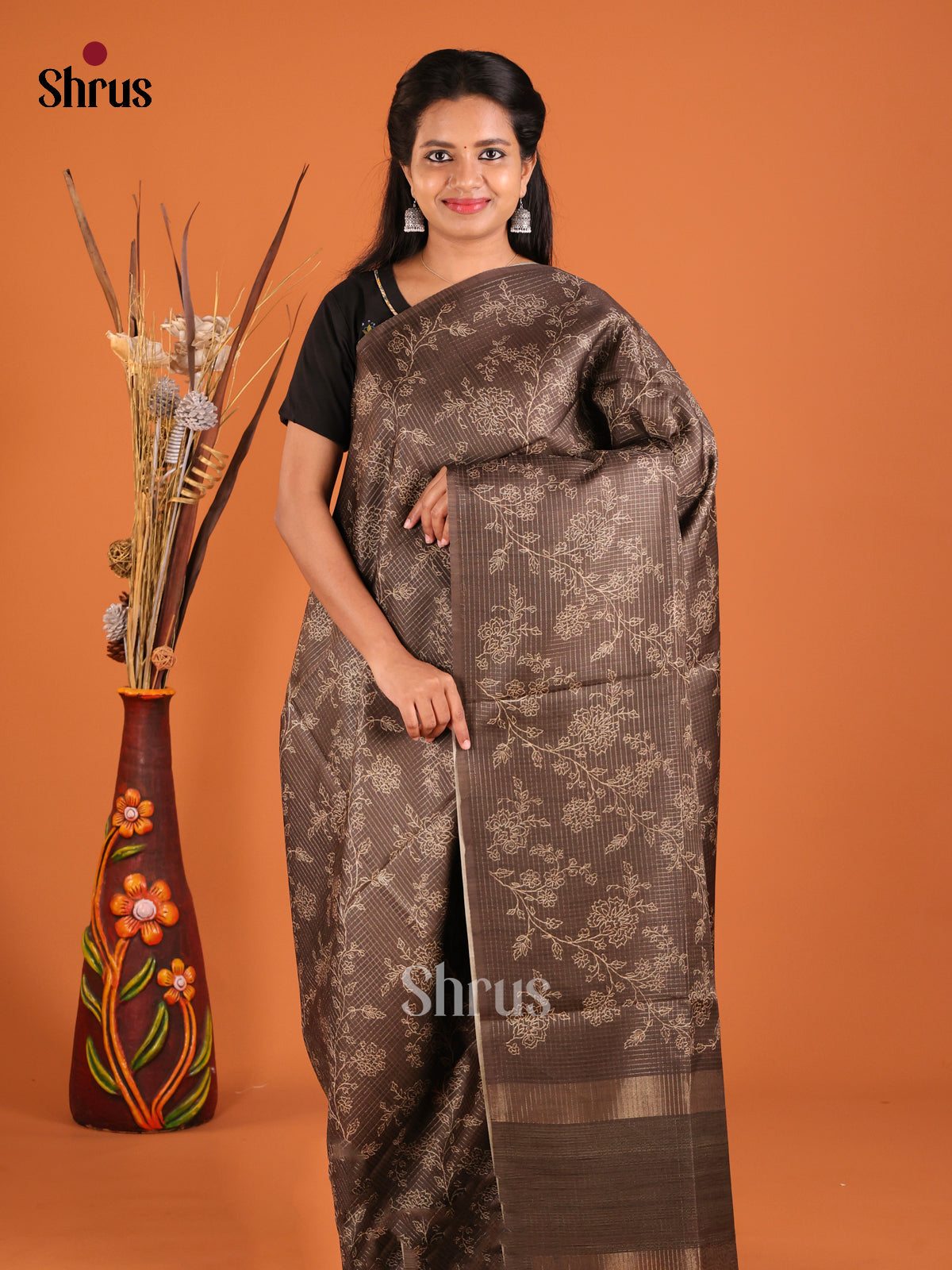 Brown - Semi Tussar Saree