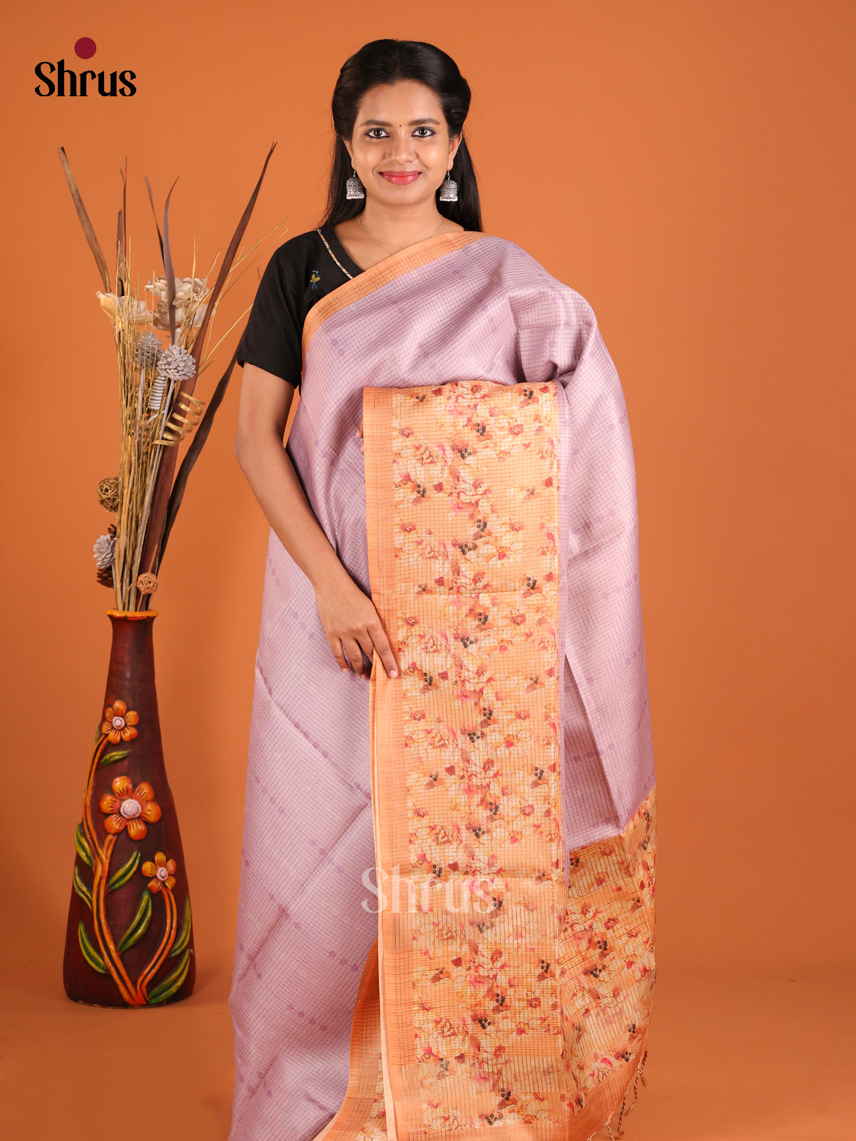 Lavender & Peach- Semi Tussar Saree