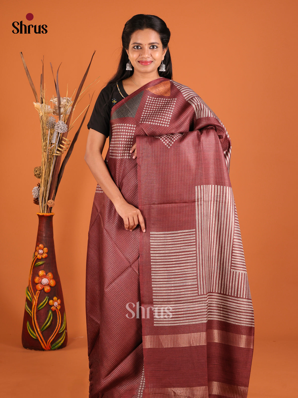 Brown  - Semi Tussar Saree