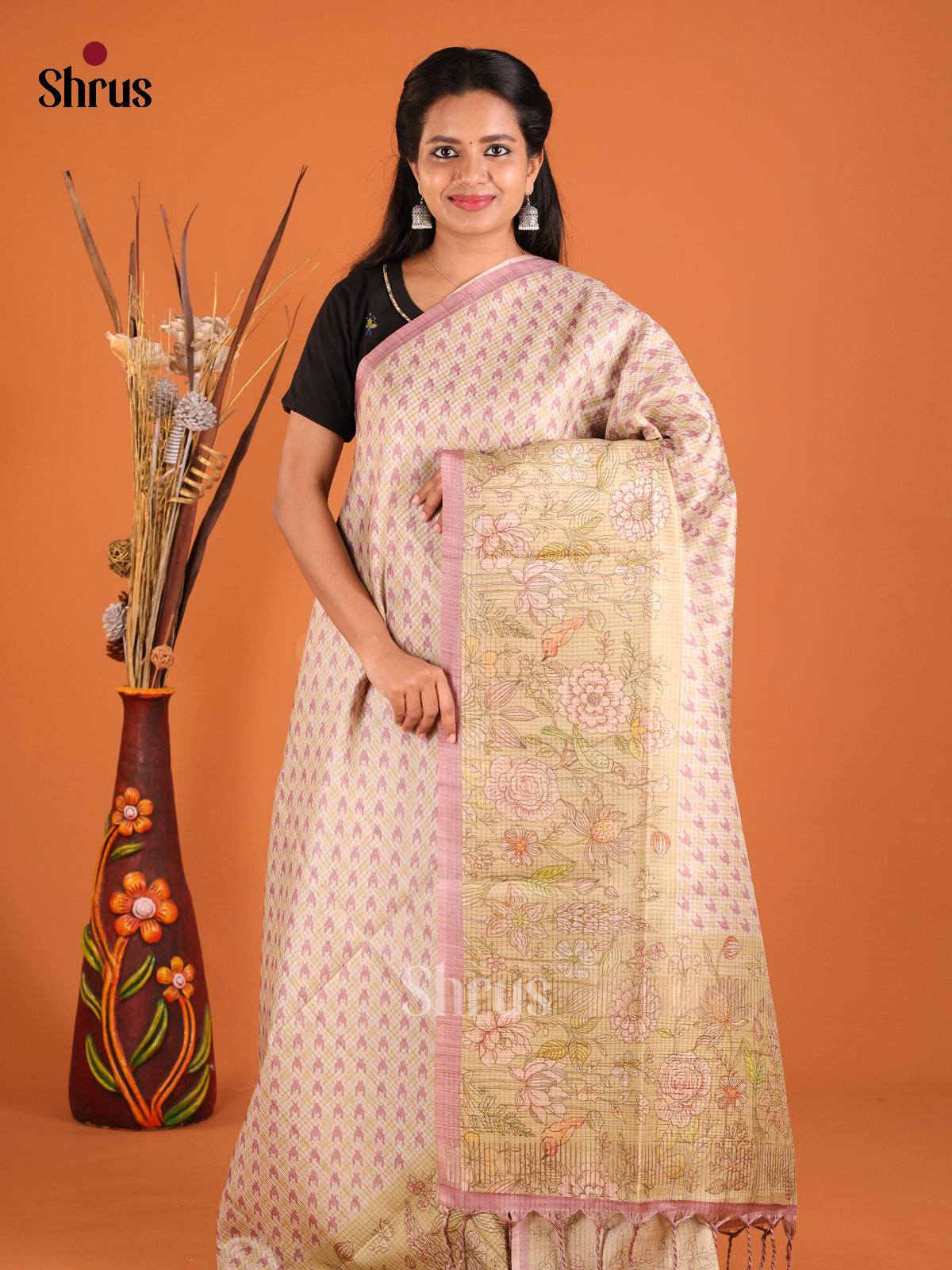 Cream & Beige- Semi Tussar Saree