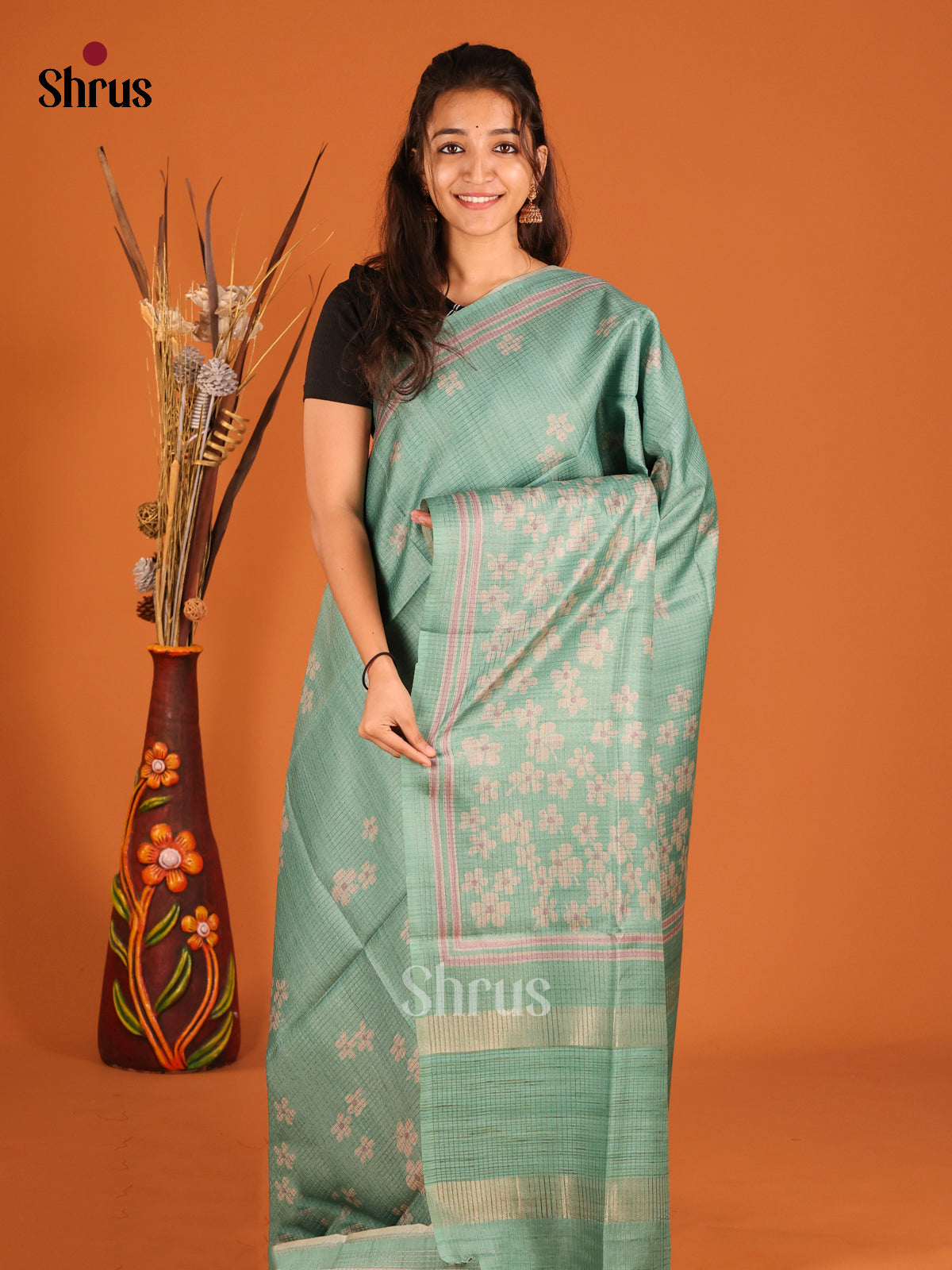 Green  - Semi Tussar Saree - Shop on Shrus.com