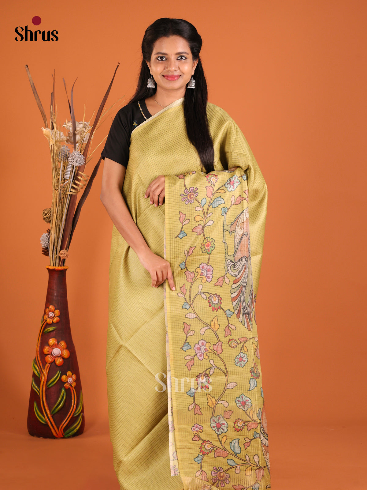 Mathulir green - Semi Tussar Saree - Shop on Shrus.com