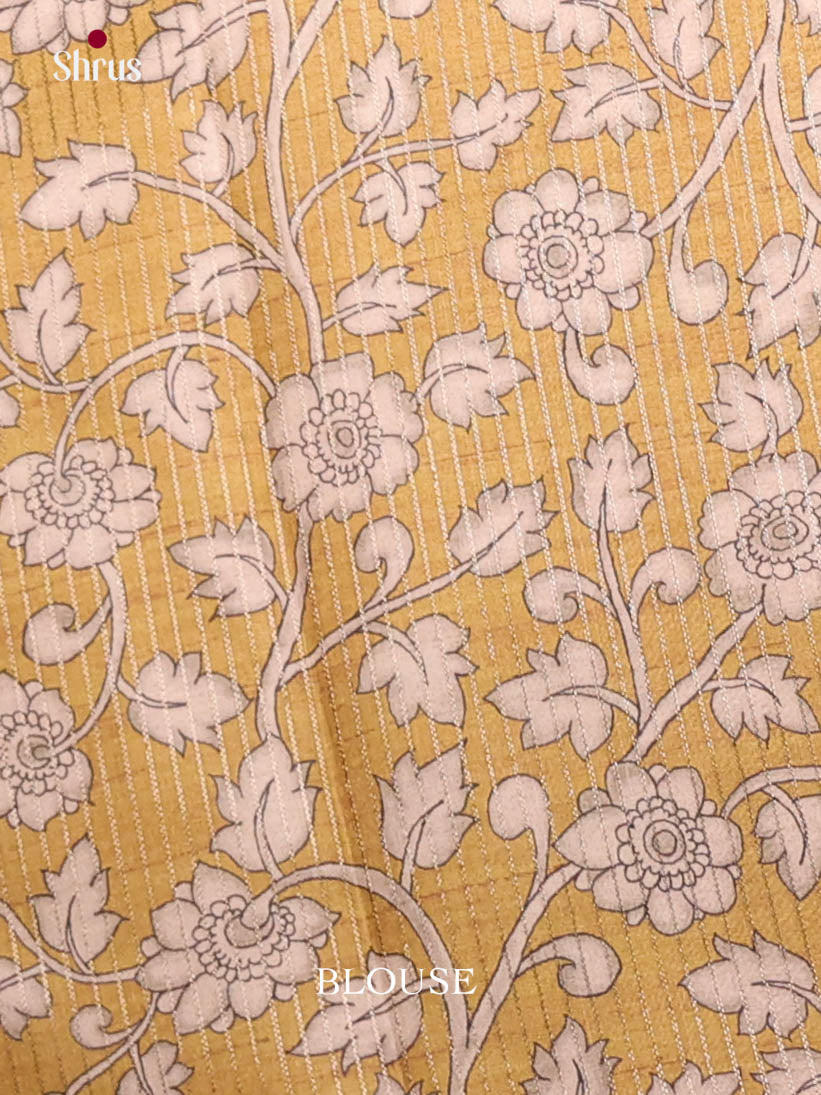 Cream  & Mustard - Semi Tussar Saree