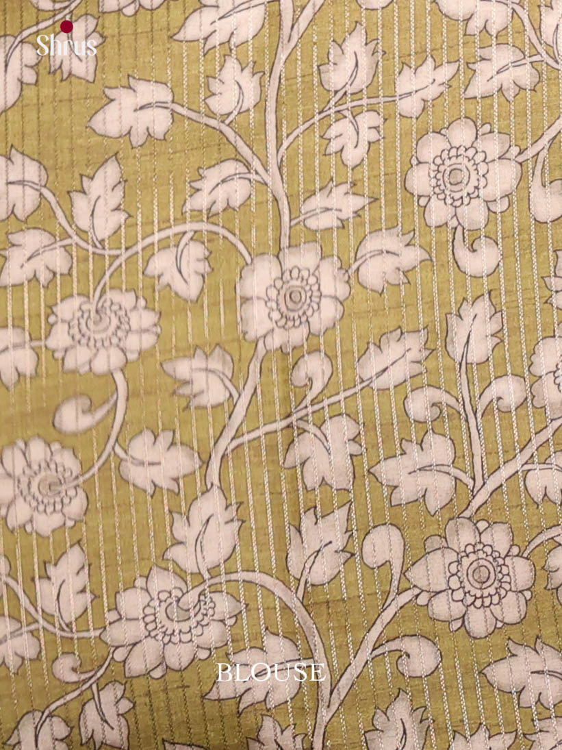 Cream & Green - Semi Tussar Saree