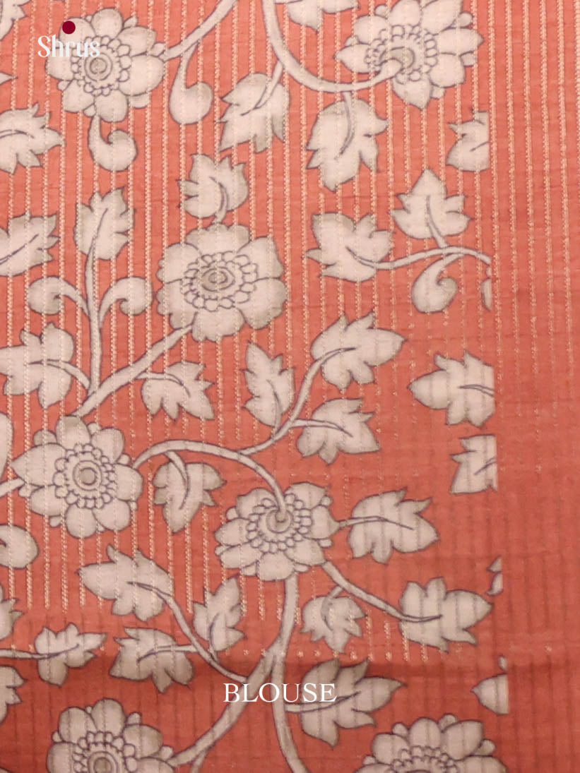 Cream & Orange - Semi Tussar Saree