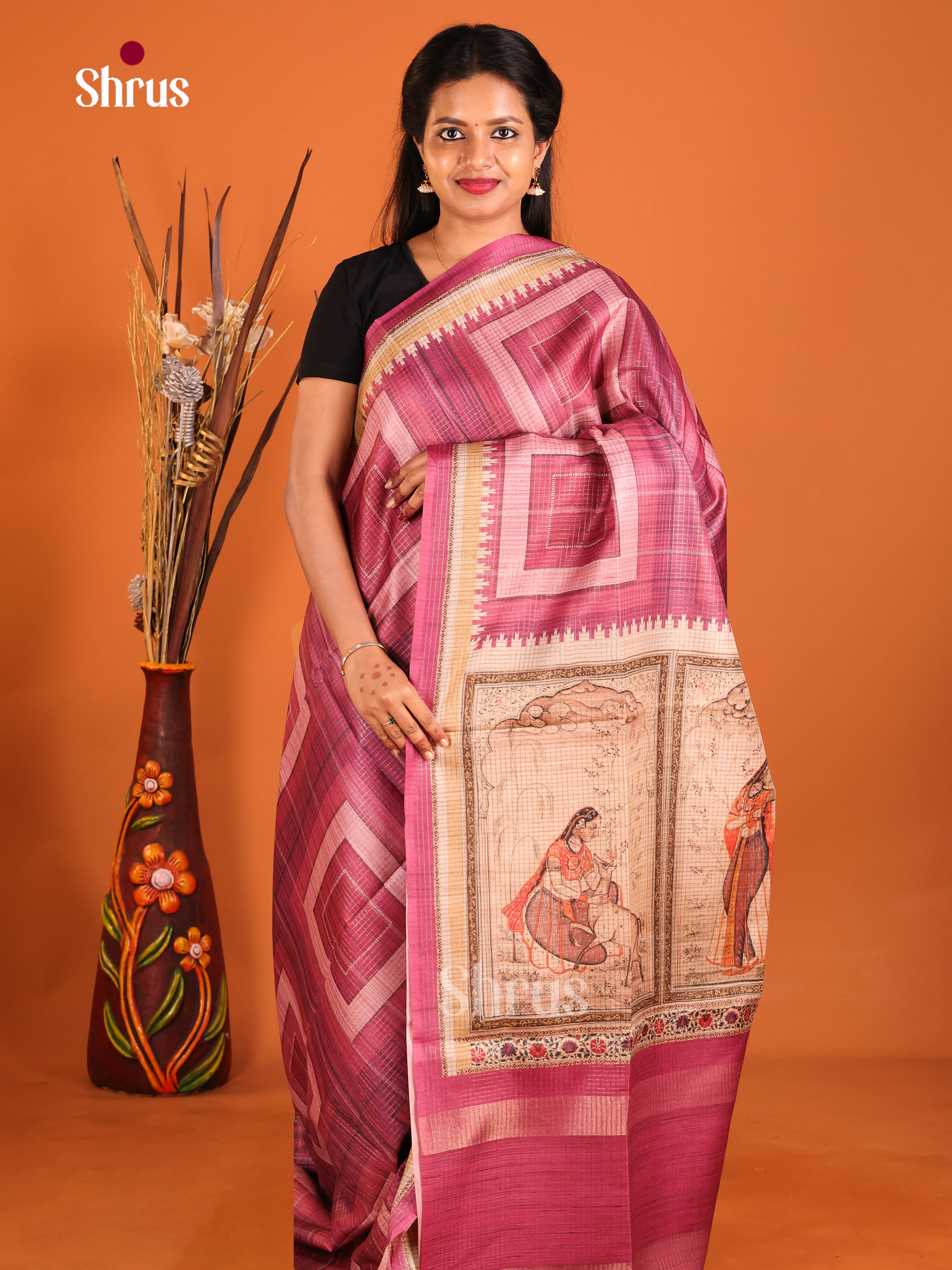 Pink & Beige- Semi Tussar Saree - Shop on Shrus.com