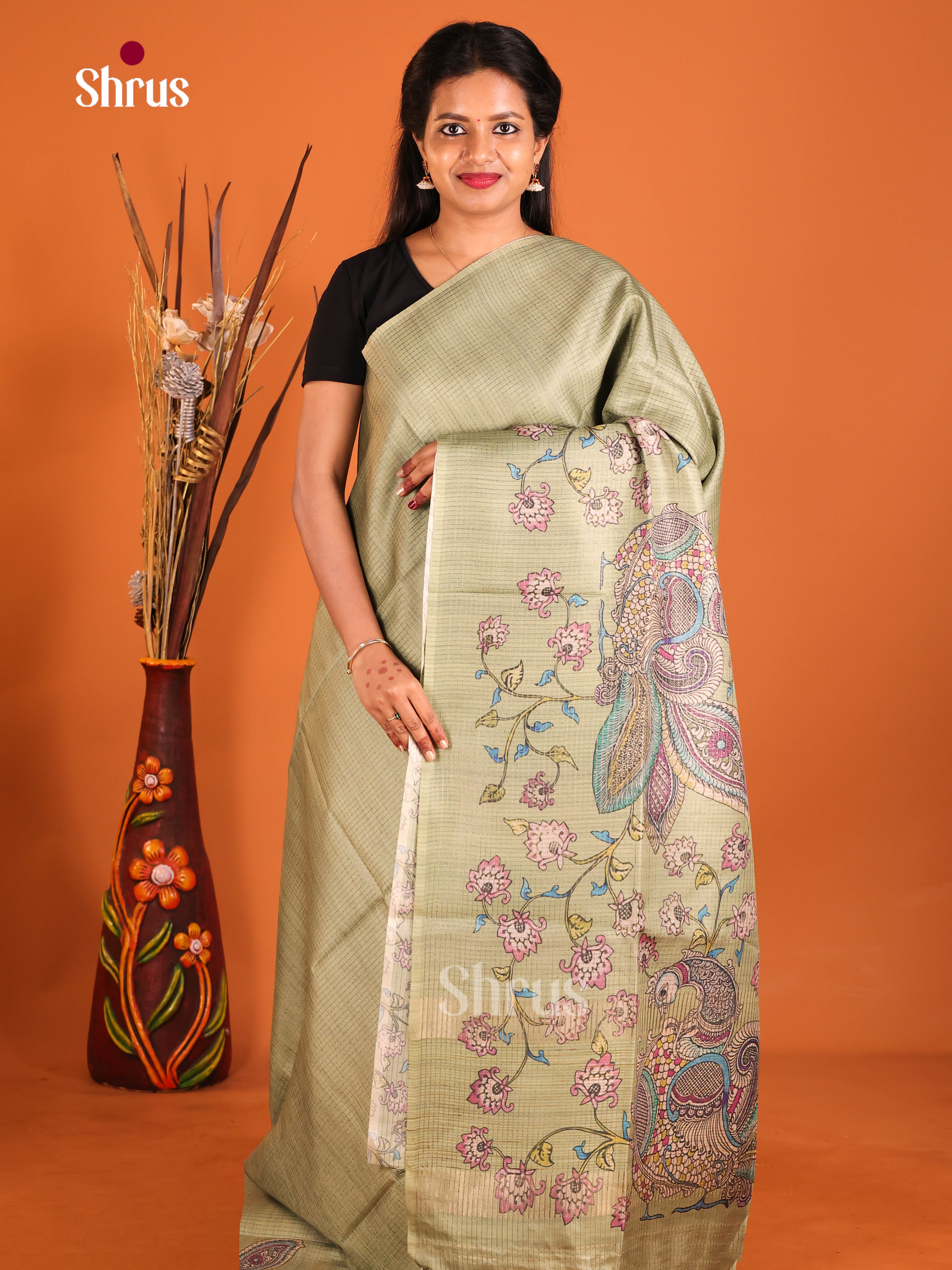 Pista Green - Semi Tussar Saree - Shop on Shrus.com