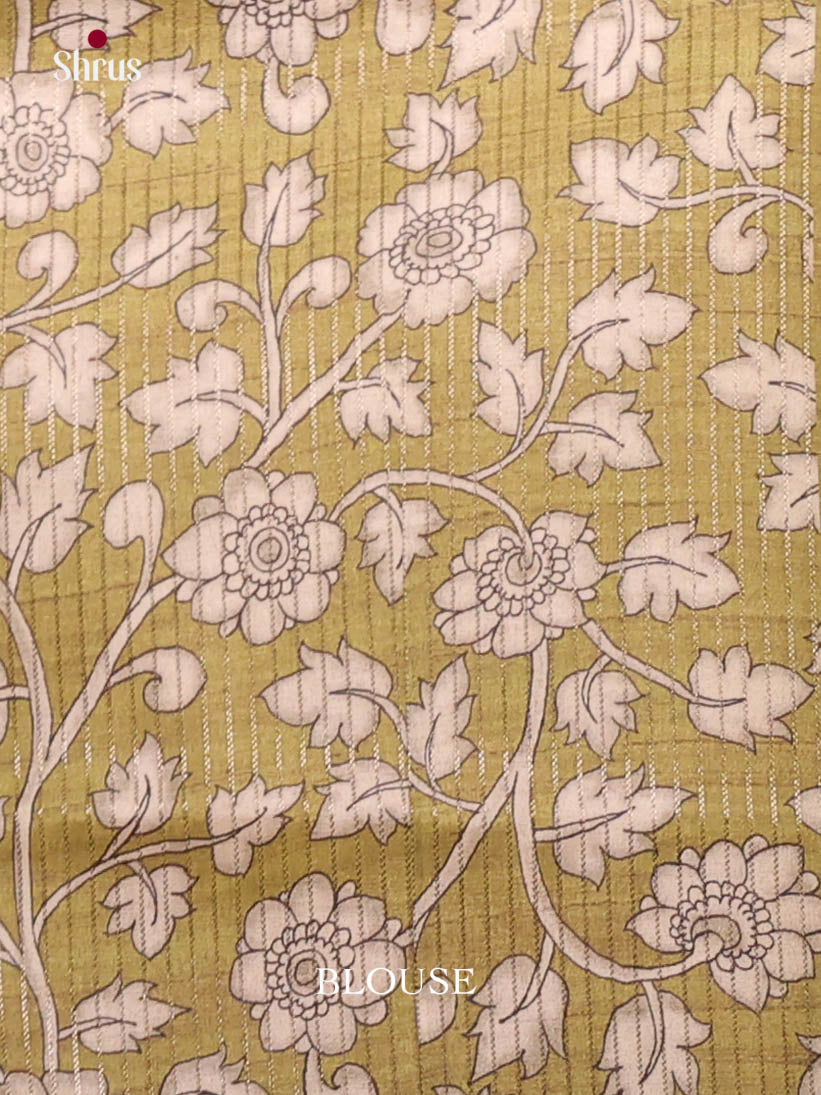 Cream & Green - Semi Tussar Saree