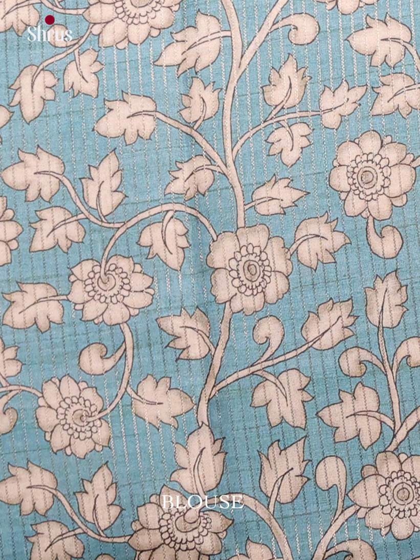 Cream & Blue - Semi Tussar Saree