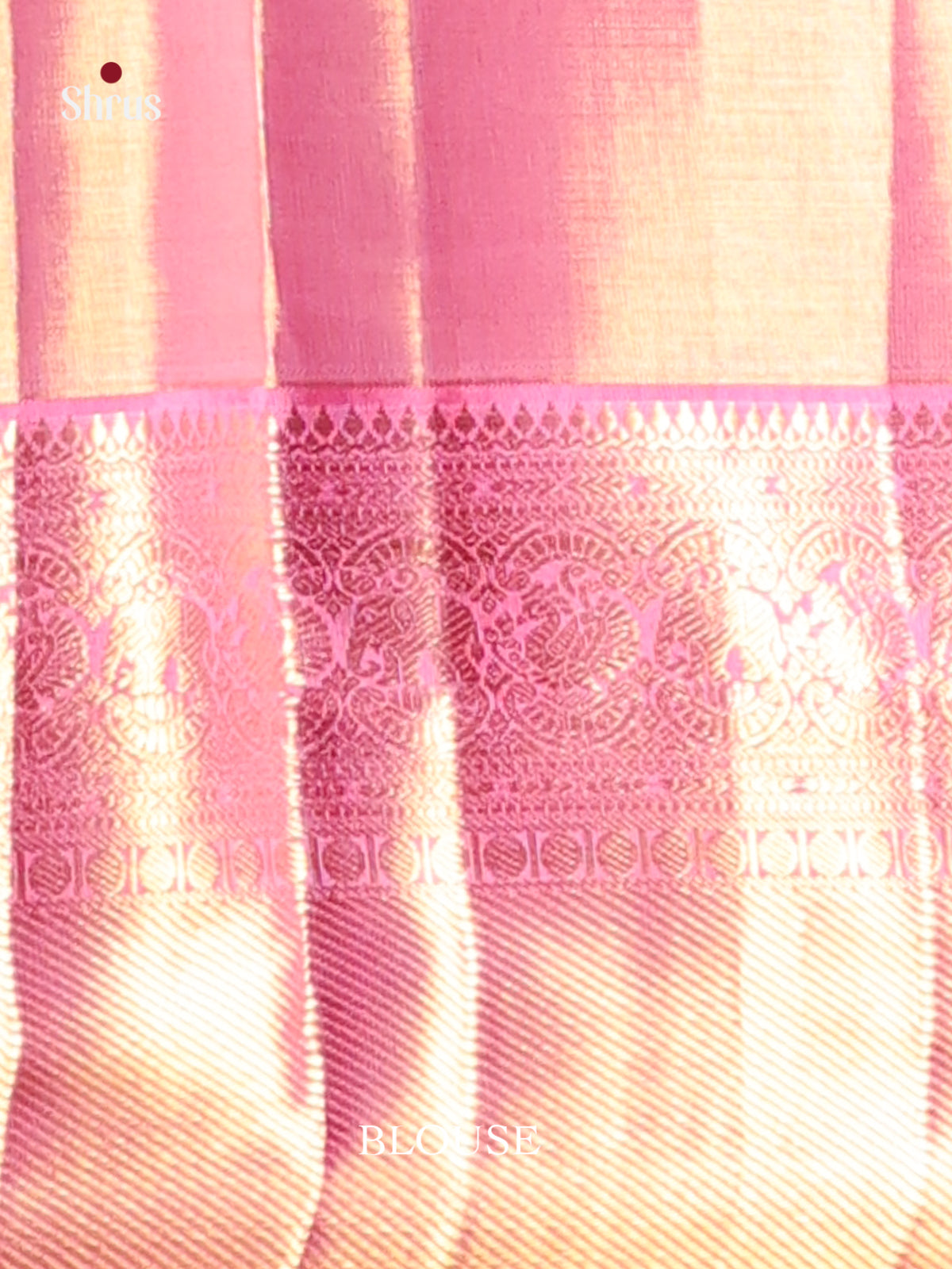 Shimmering Pink Kanjivaram Saree with zari floral nestling brocade - Shop on Shrus.com