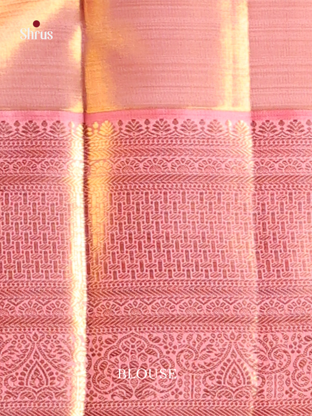 Shimmery Pink Kanchipuram silk Saree with zari floral nestling brocade -2
