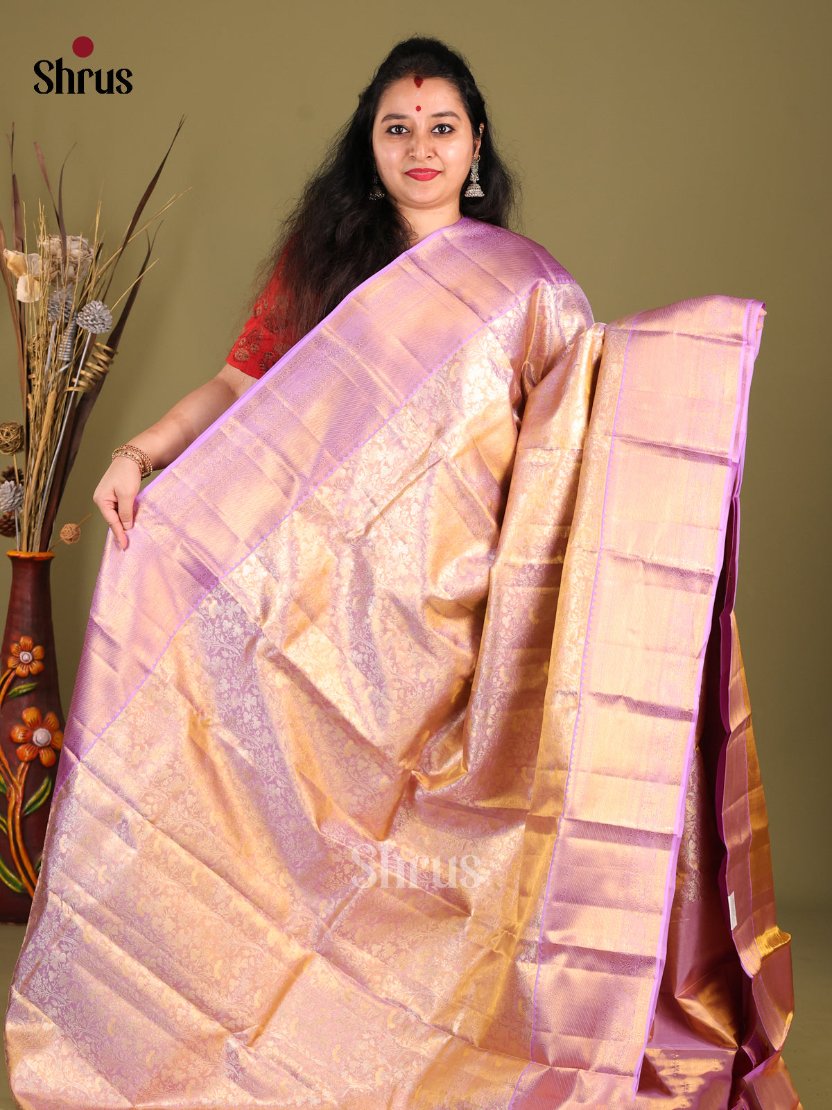Elegant Lavender Kanjivaram Saree with zari floral nestling brocade -1