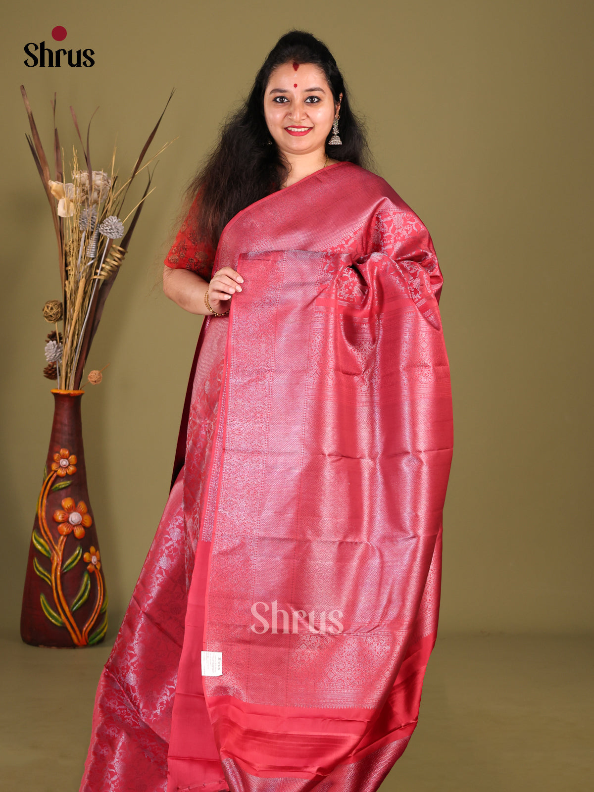 Classic Maroon Kanjivaram silk Saree with Beautiful Silver zari floral brocade