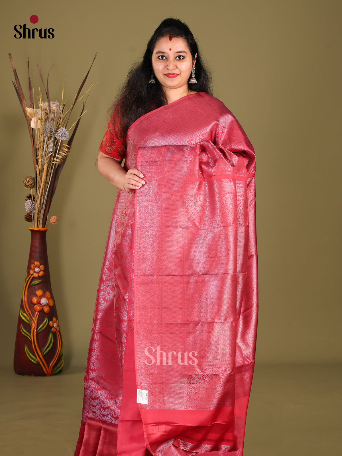 Regal Maroon Kanchipuram Saree with Silver zari floral nestling brocade