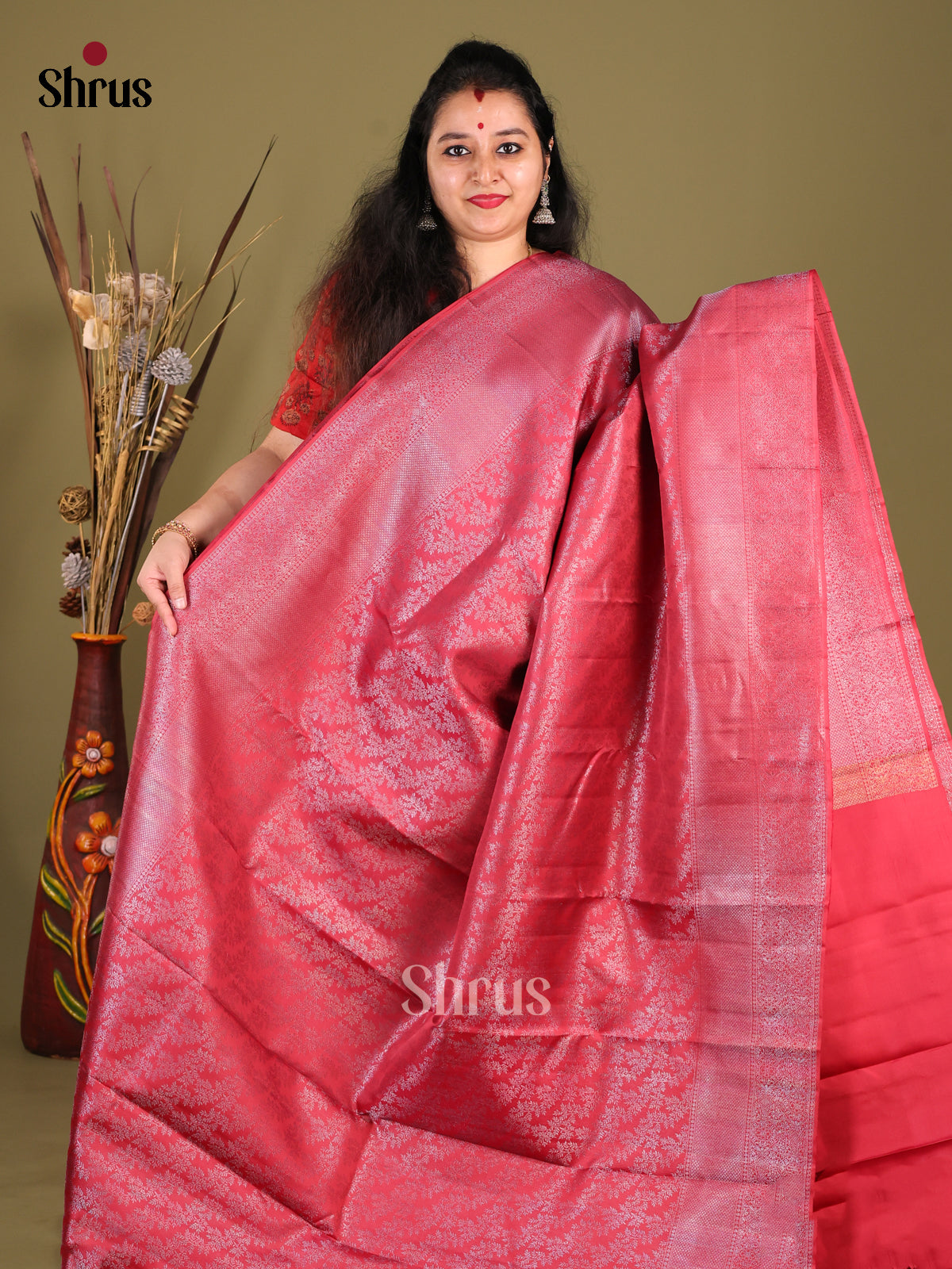 Regal Maroon Kanchipuram Saree with Silver zari floral nestling brocade 1